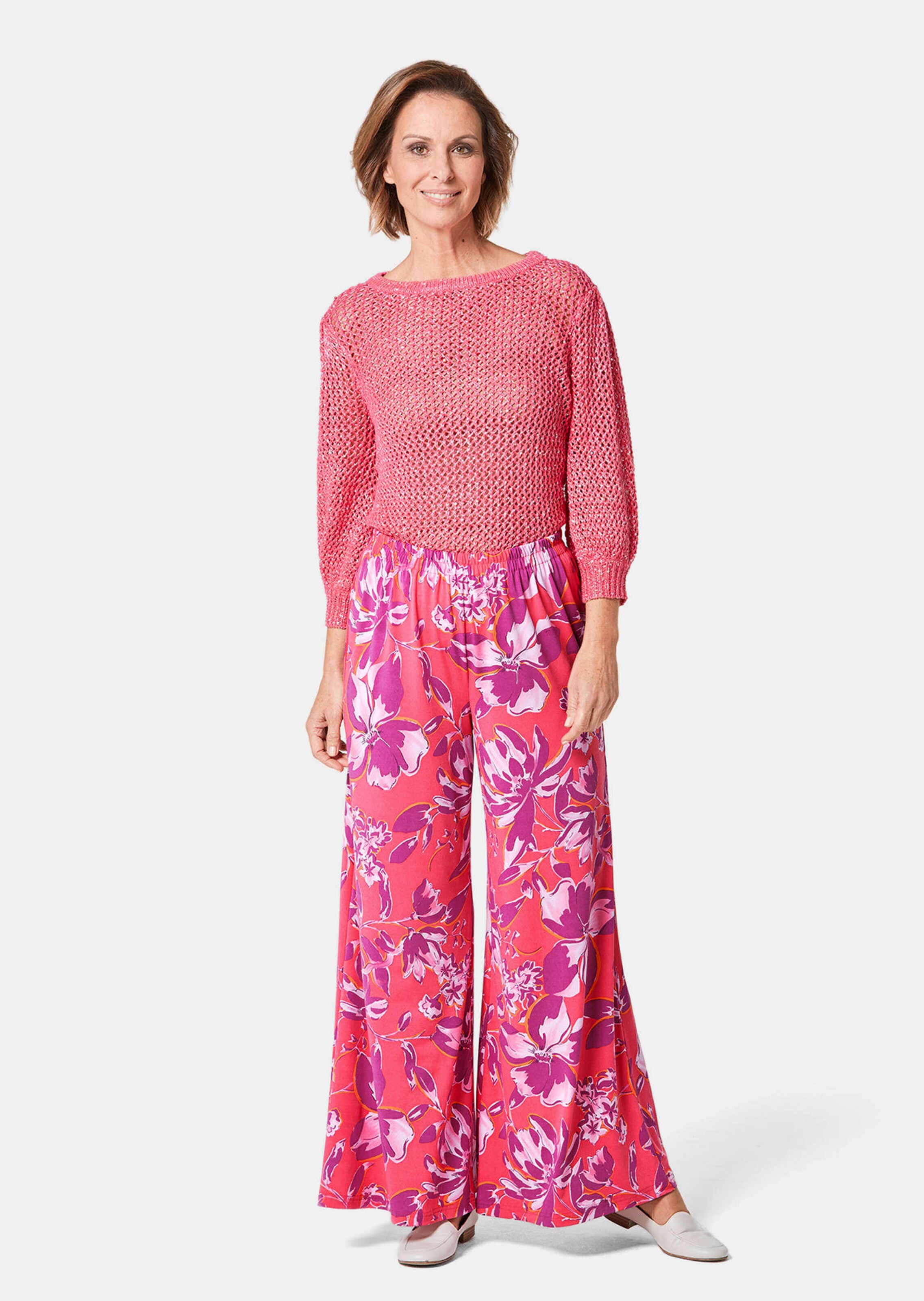 Pantalon palazzo imprimé - fuchsia / orange / à fleurs - Gr. 56 de Goldner Fashion