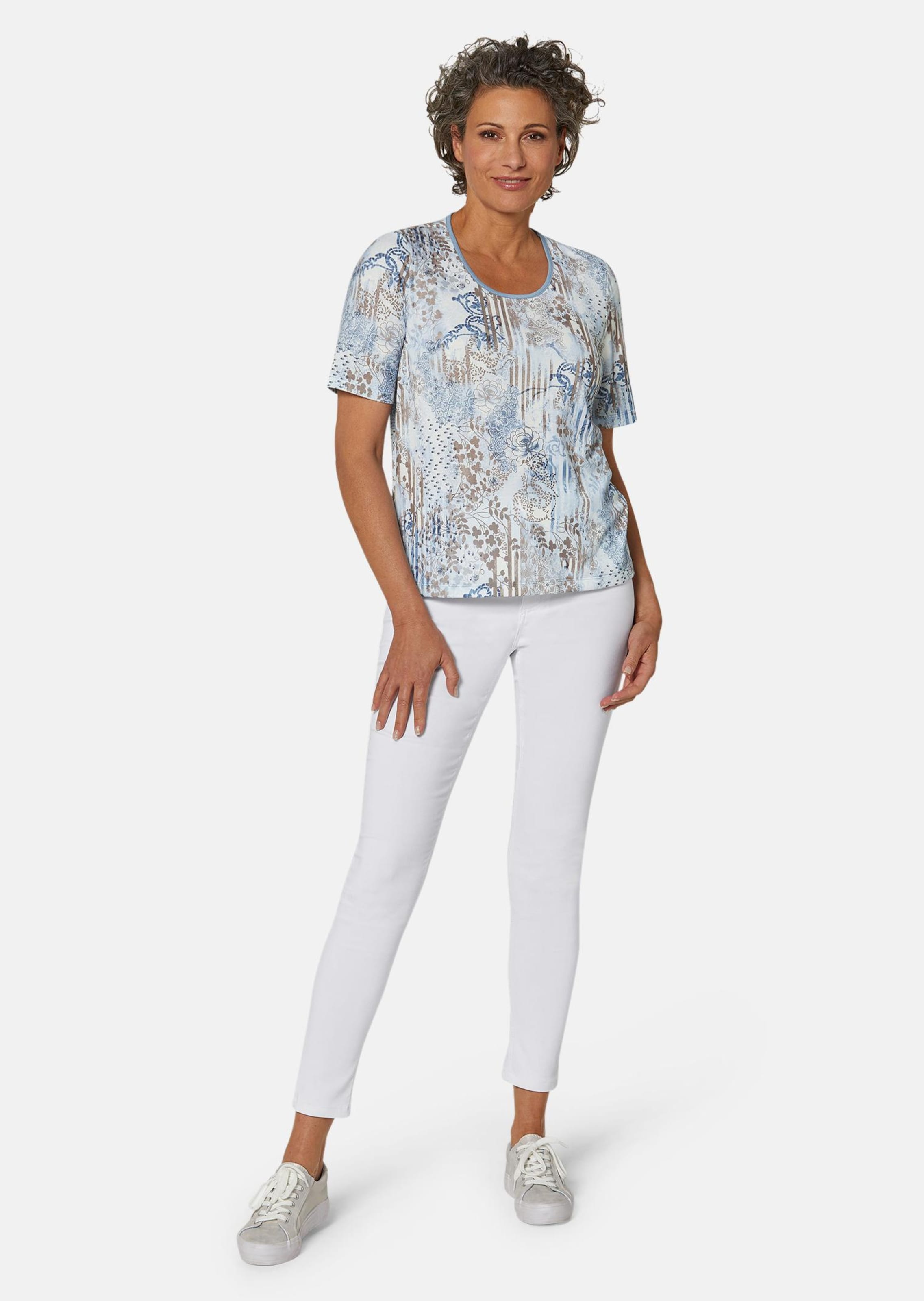 Confortable T-shirt imprimé en mélange de matières - bleu clair / taupe - Gr. 54 de Goldner Fashion