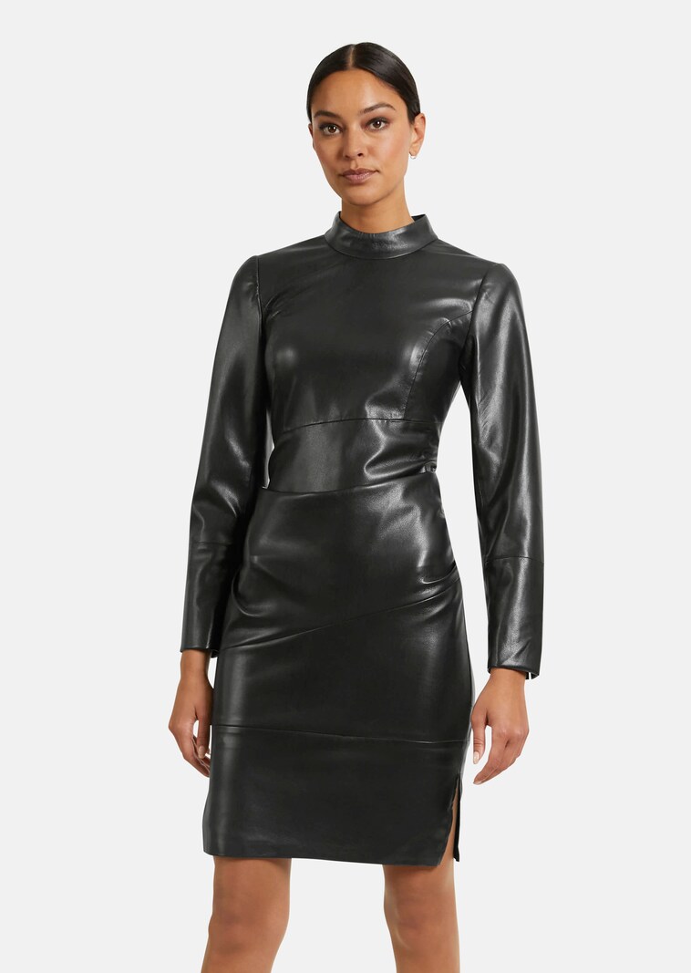 Faux leather sheat dress with long sleeves