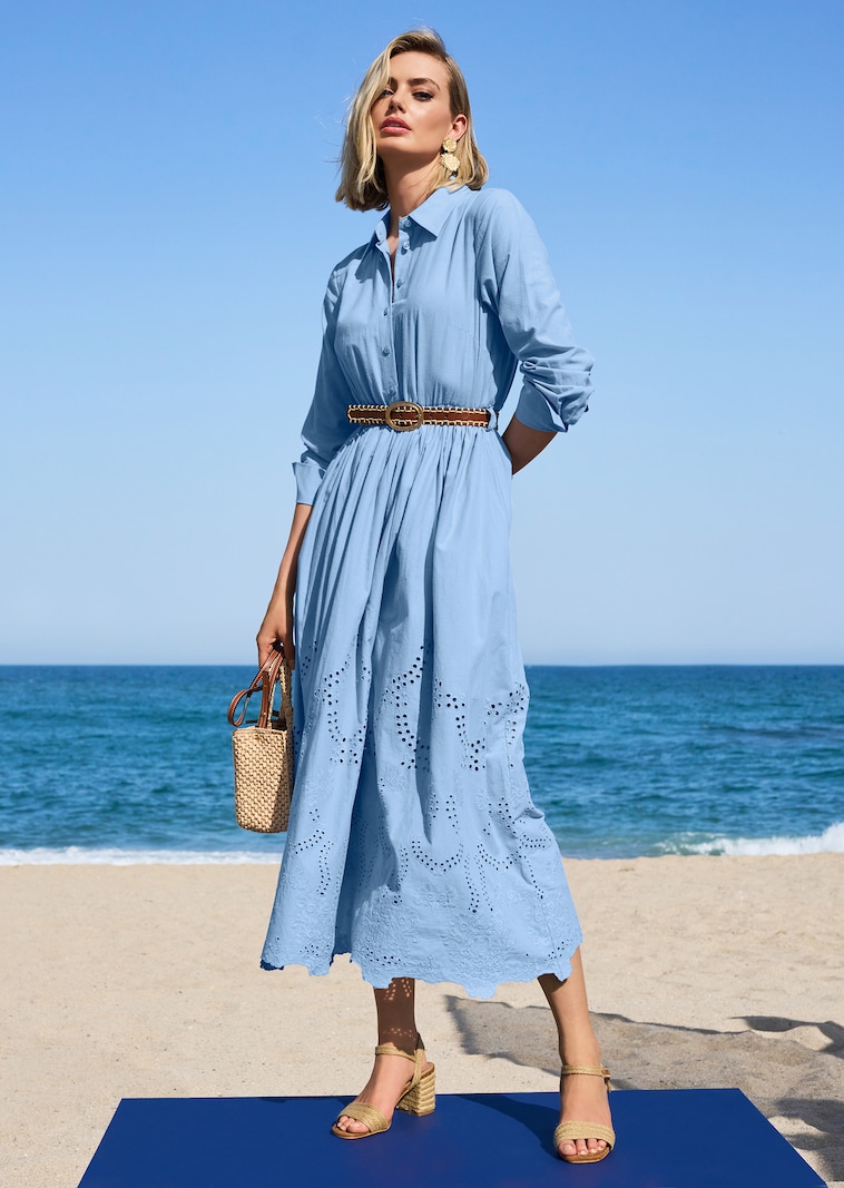 Hemdblusenkleid mit Lochstickerei