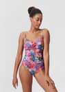 Swimming costume with floral print and draping thumbnail 1