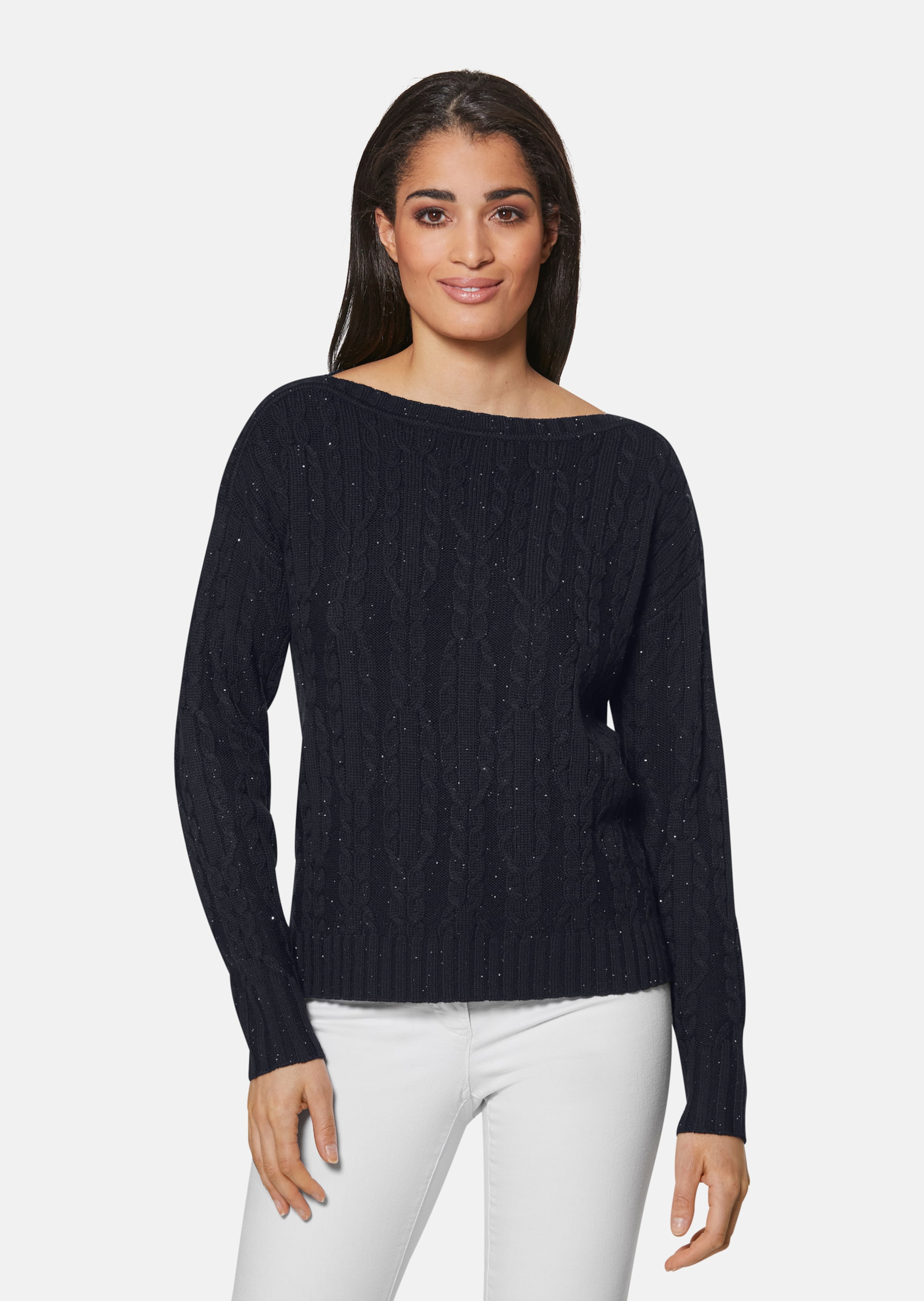 Legerer Zopfmusterpullover mit Pailletten