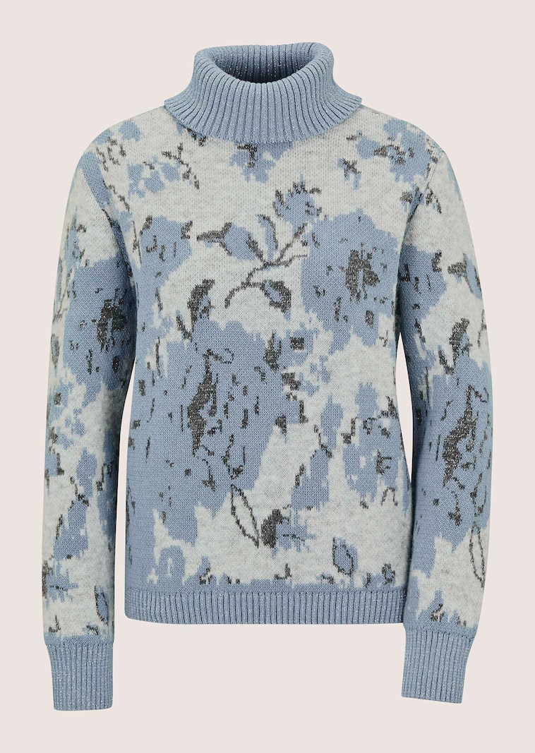Floraler Jacquard-Pullover mit Rollkragen