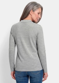 Shirt met lange mouwen, strepen en opstaande kraag thumbnail 3