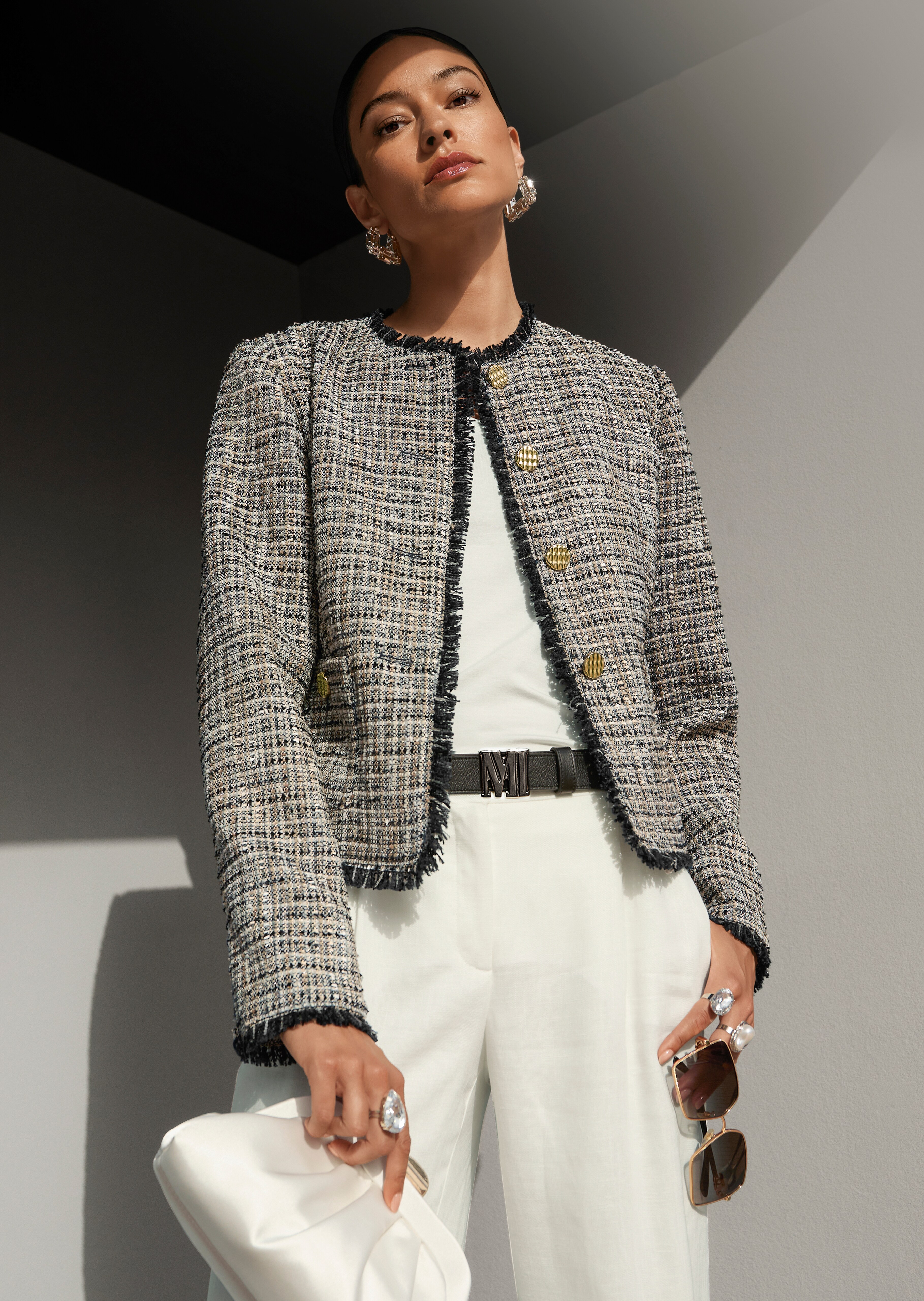 Tweedblazer mit Fransendetails und Glanzgarn
