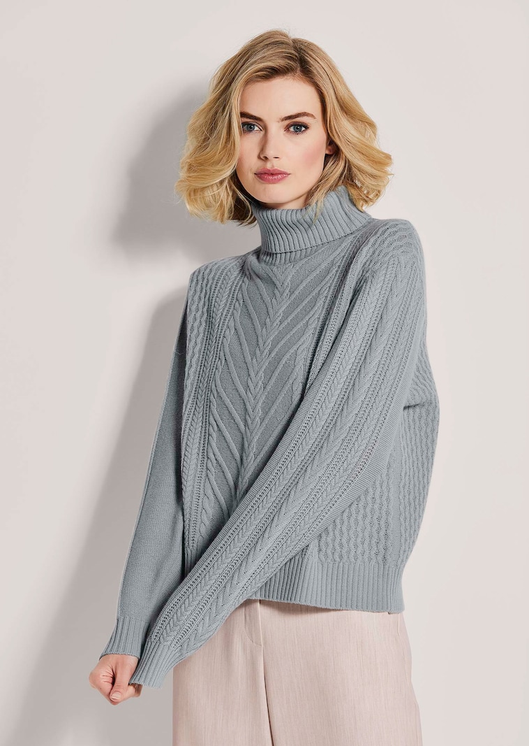 Rollkragen-Pullover aus Kaschmir mit Zopfmuster