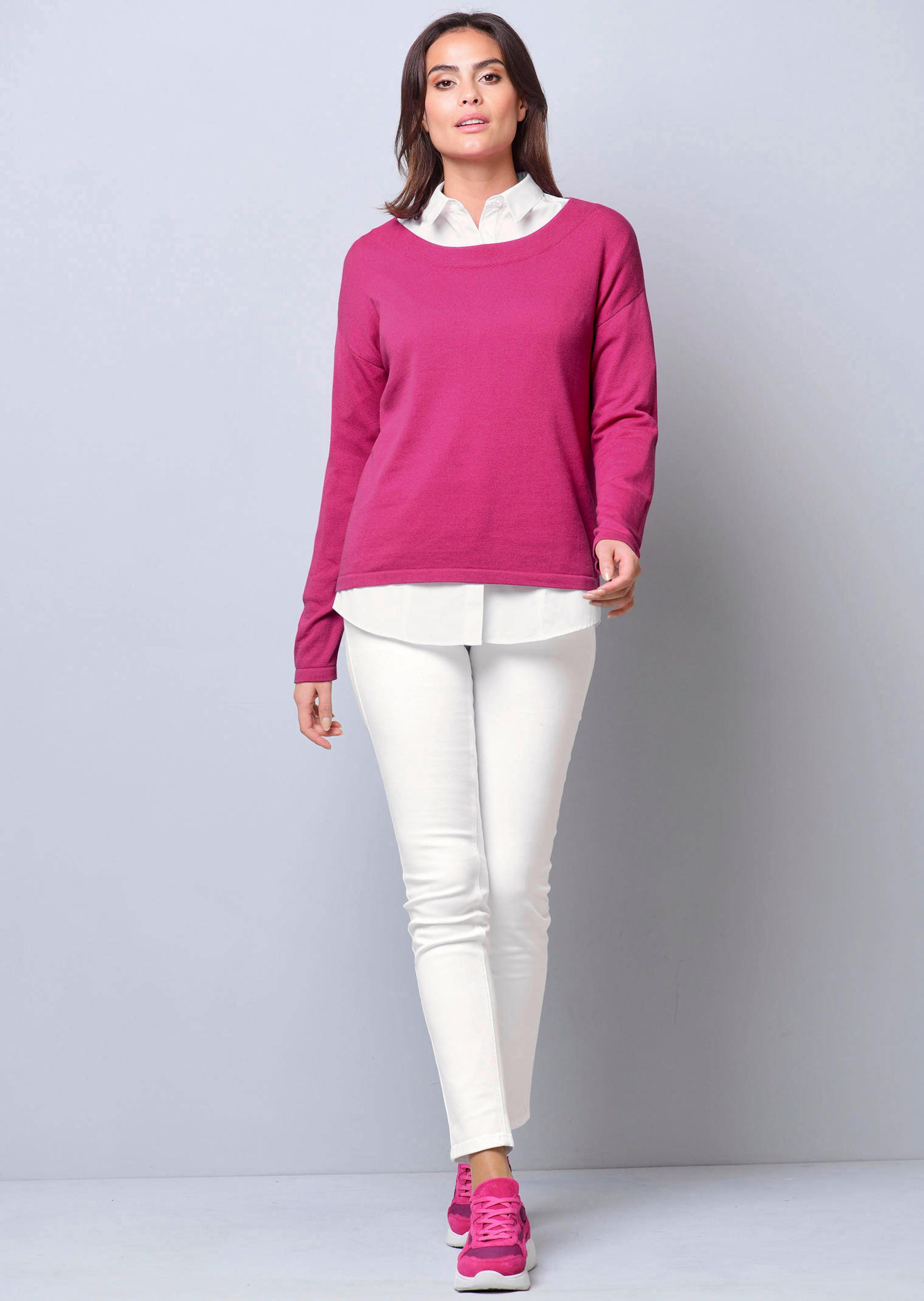 Part two outlet V-Ausschnitt-Pullover pink Zopfmuster Casual-Look