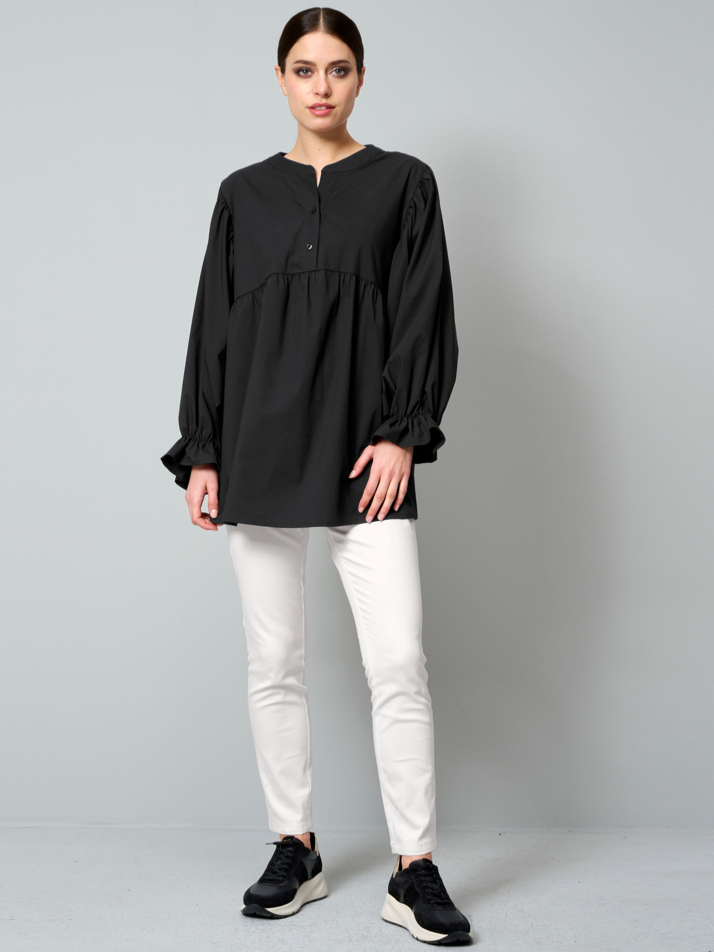 Popelinebluse mit Stehkragen