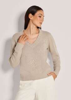 Strickpullover mit tonigem Floral-Muster thumbnail 1