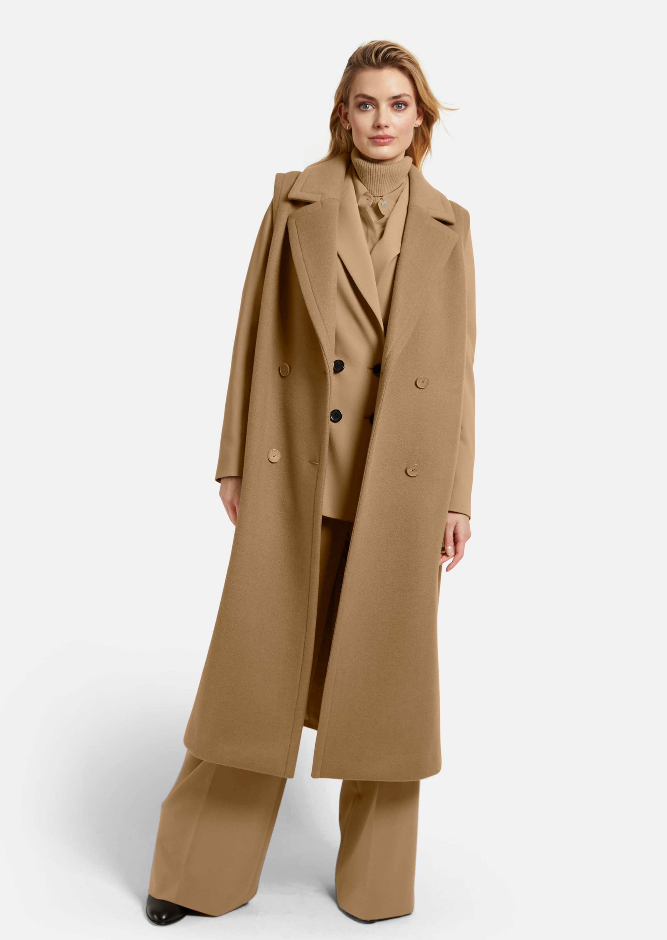 Sleeveless long waistcoat in a coat look in caramel | MADELEINE