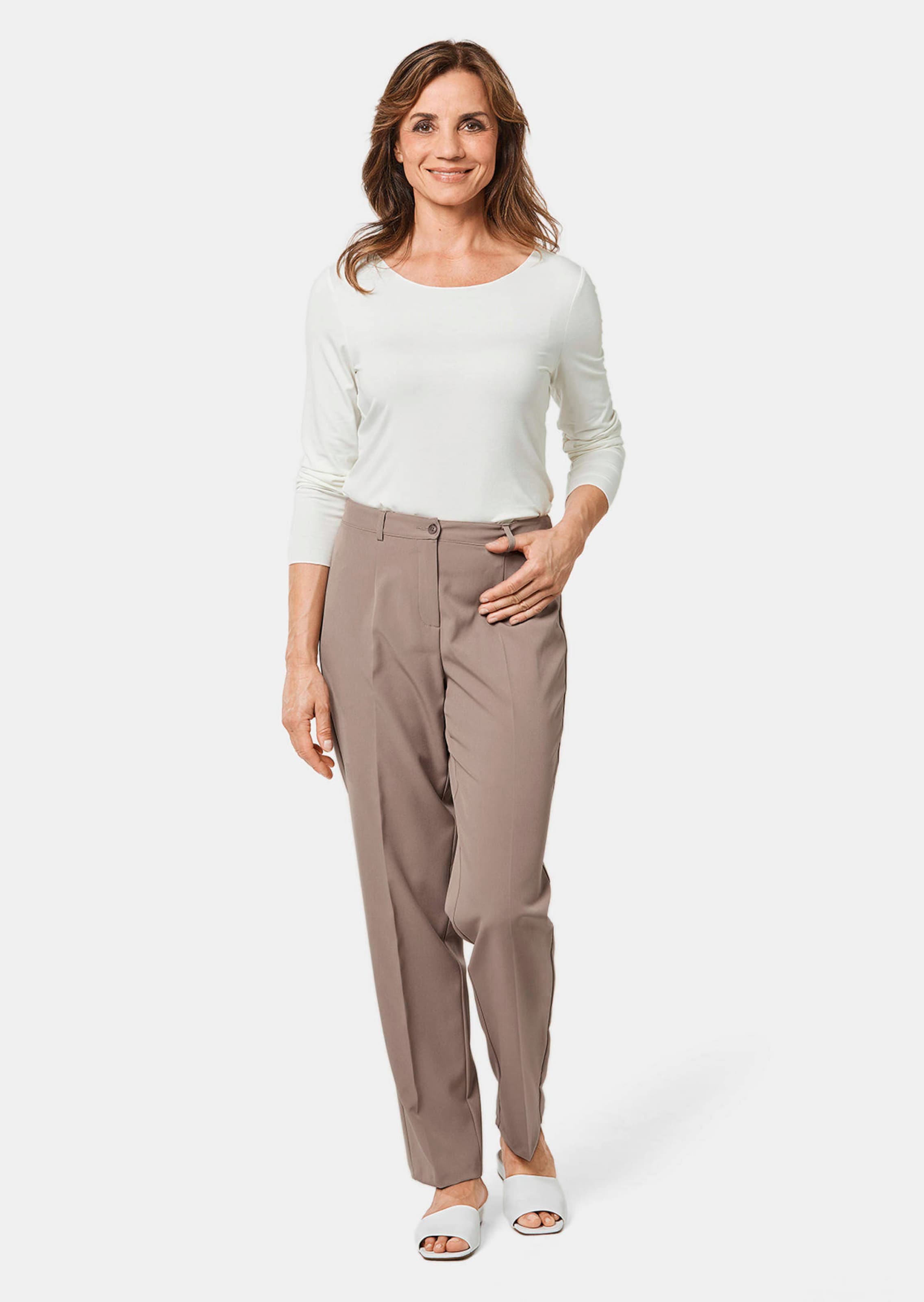 Pantalon avec passants de ceinture facile d'entretien - taupe - Gr. 235 de Goldner Fashion