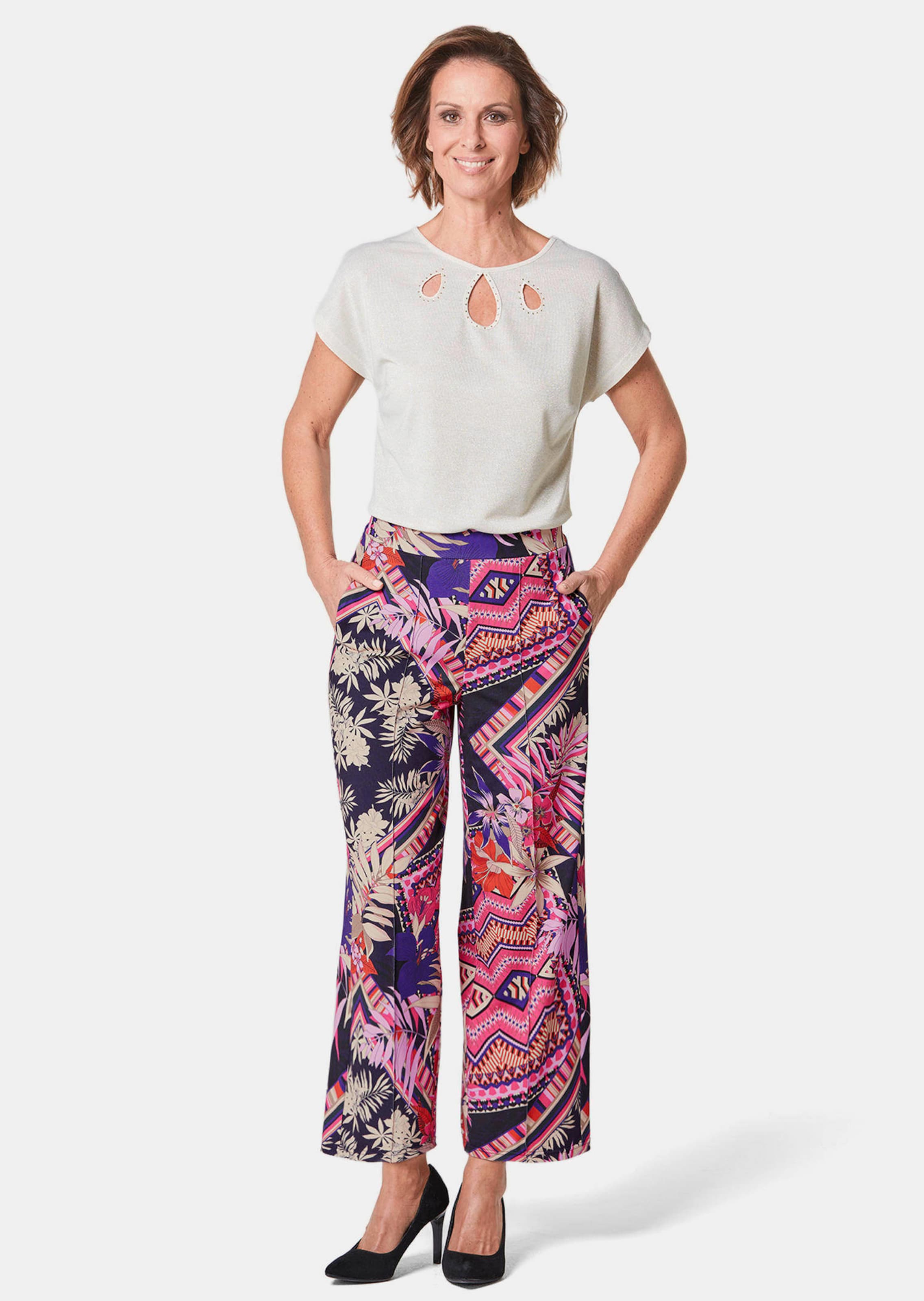 Pantalon court LOUISA en Stretch - fuchsia / à motifs - Gr. 52 de Goldner Fashion