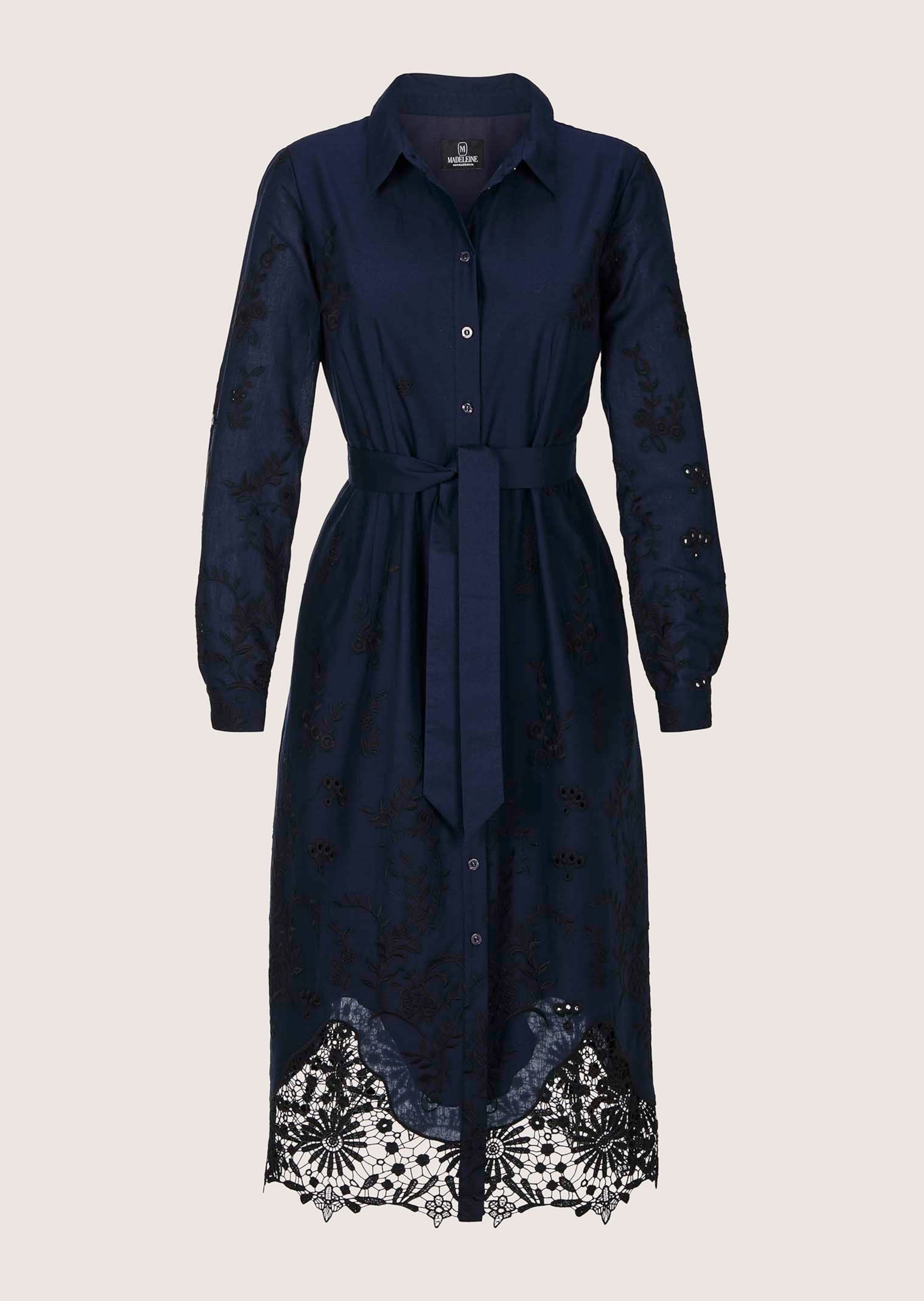 knee length dresses for ladies Navy Lace Shirt Dress
