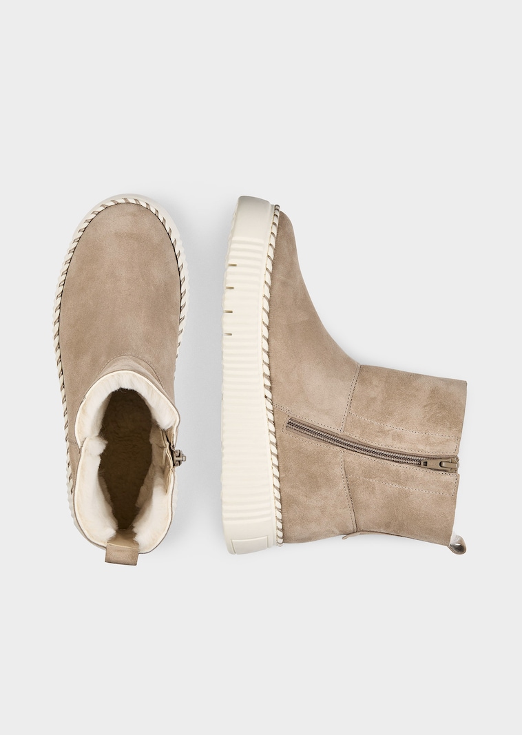 Leder-Stiefelette mit Lammfell