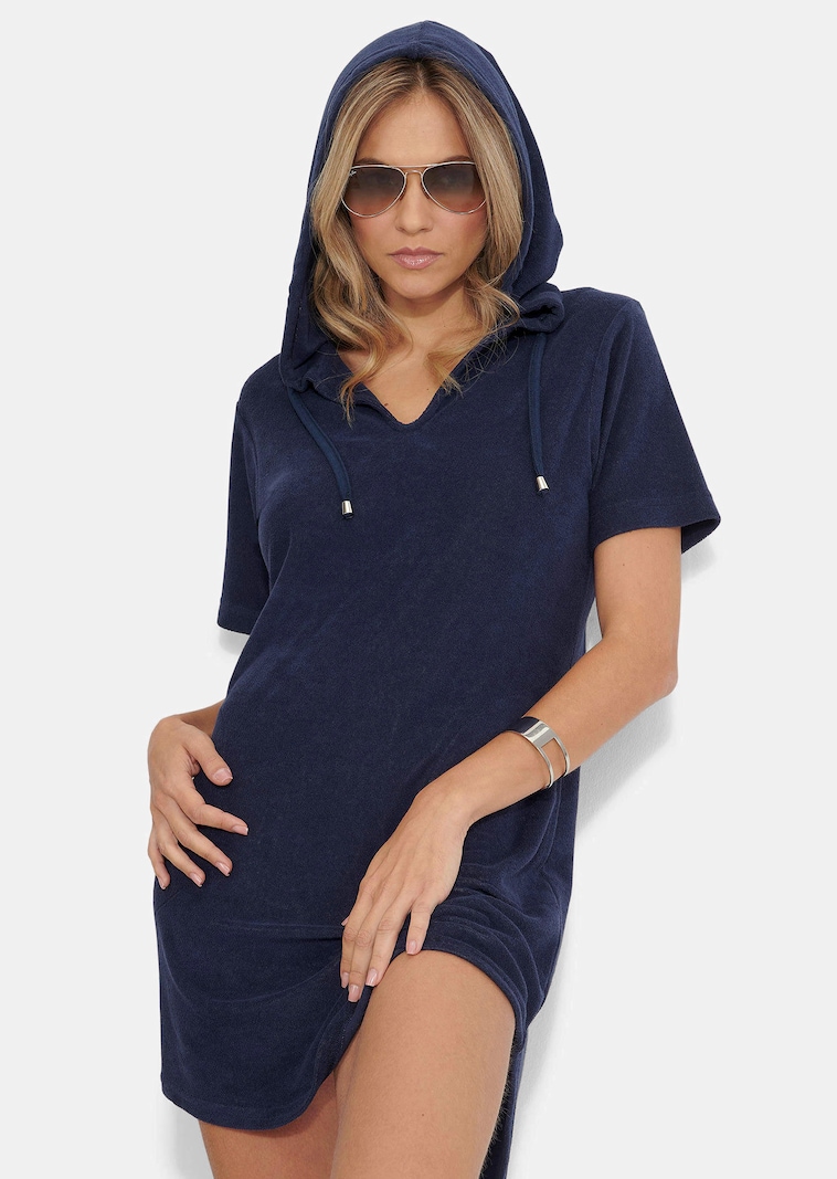 Terry cloth dress with hood in navy | MADELEINE Fashion Terry cloth dress with hood in navy | MADELEINE Fashion