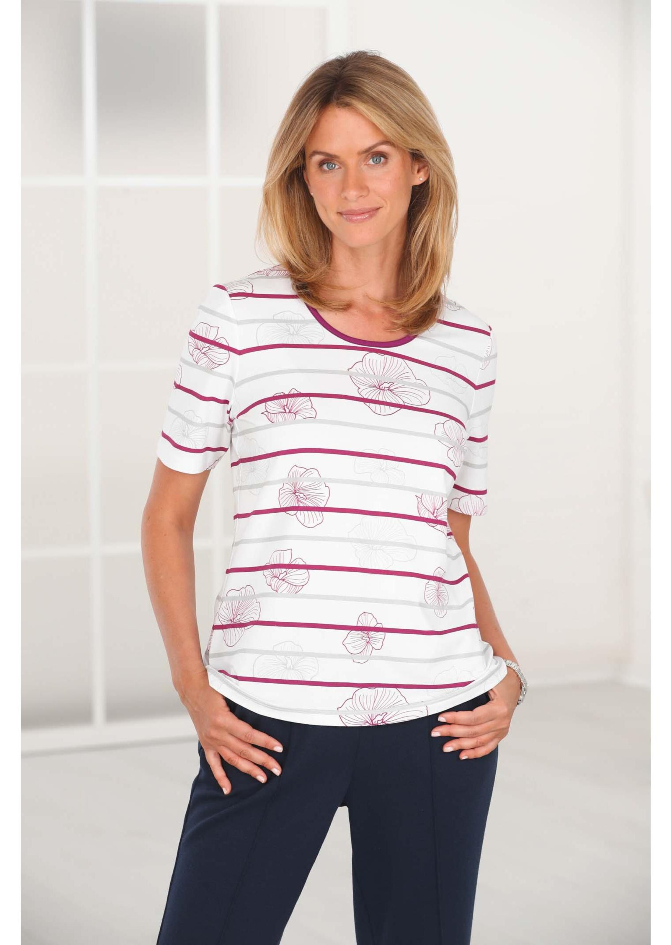 Bequemes Druckshirt in Blumen-Ringeloptik