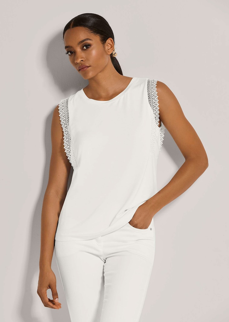 Ärmelloses Rundhals-Shirt mit Spitze