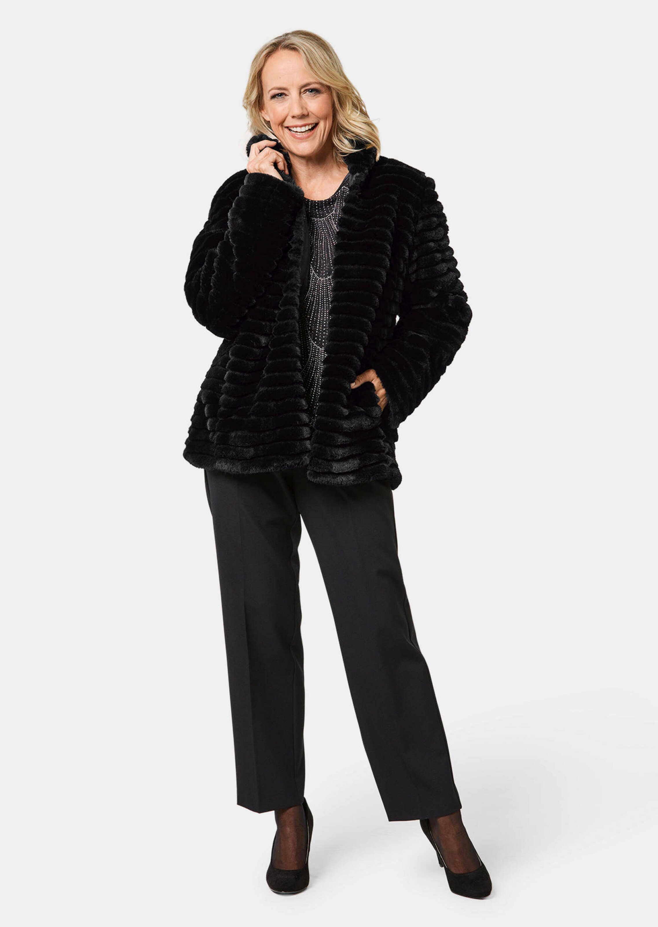 Goldner Fashion Jas in bontlook - zwart 