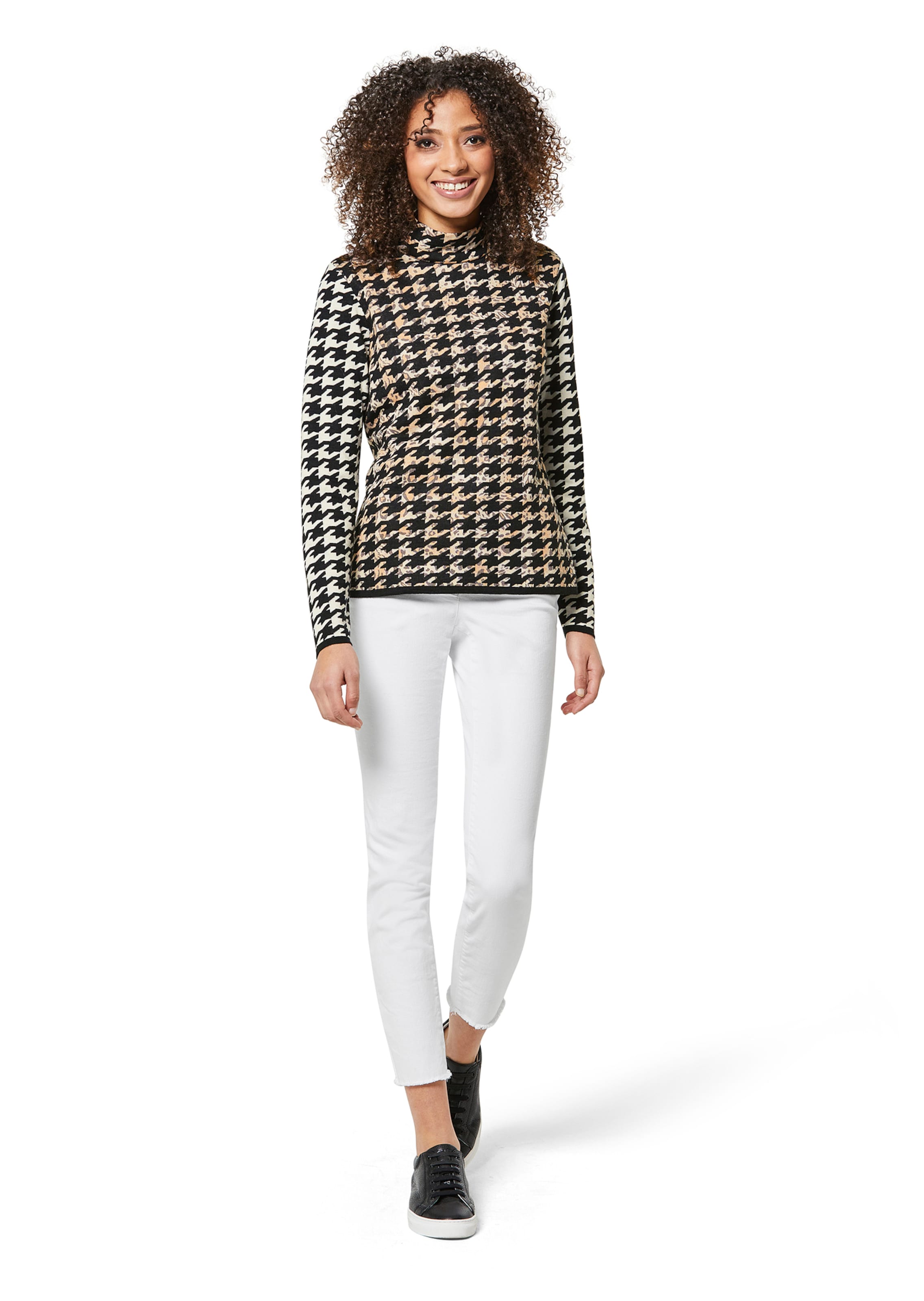 Jumper with houndstooth pattern in camel / multi-coloured