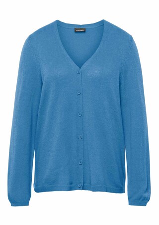 blauw Zacht tricot jasje van kasjmier met V-hals