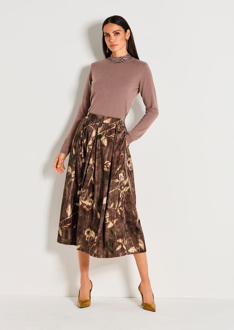 Schwungvoller Crinkle-Samtrock mit Floral-Print