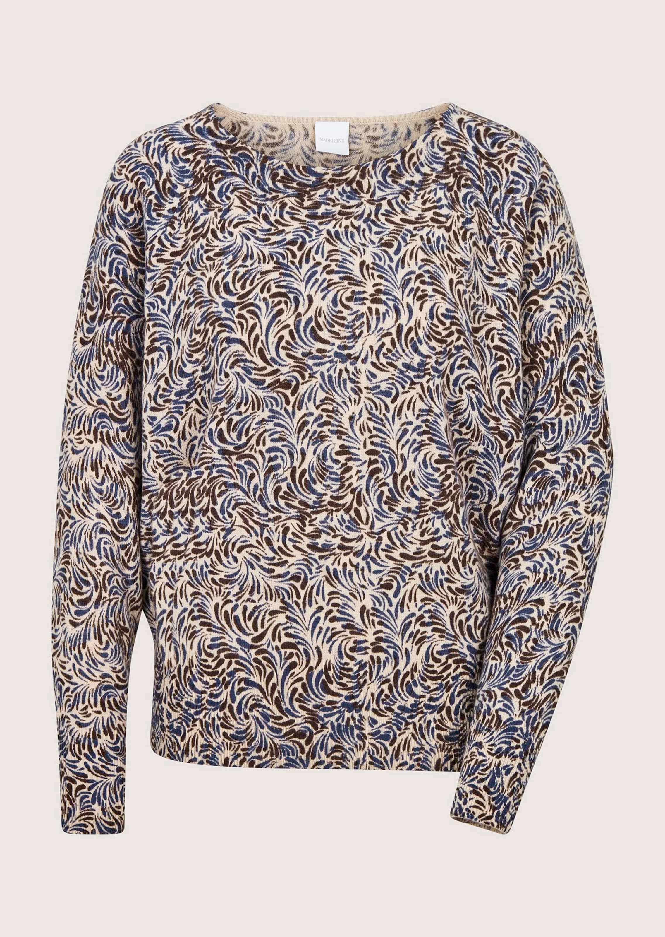 Bedruckter Kaschmirpullover mit Fledermausärmeln