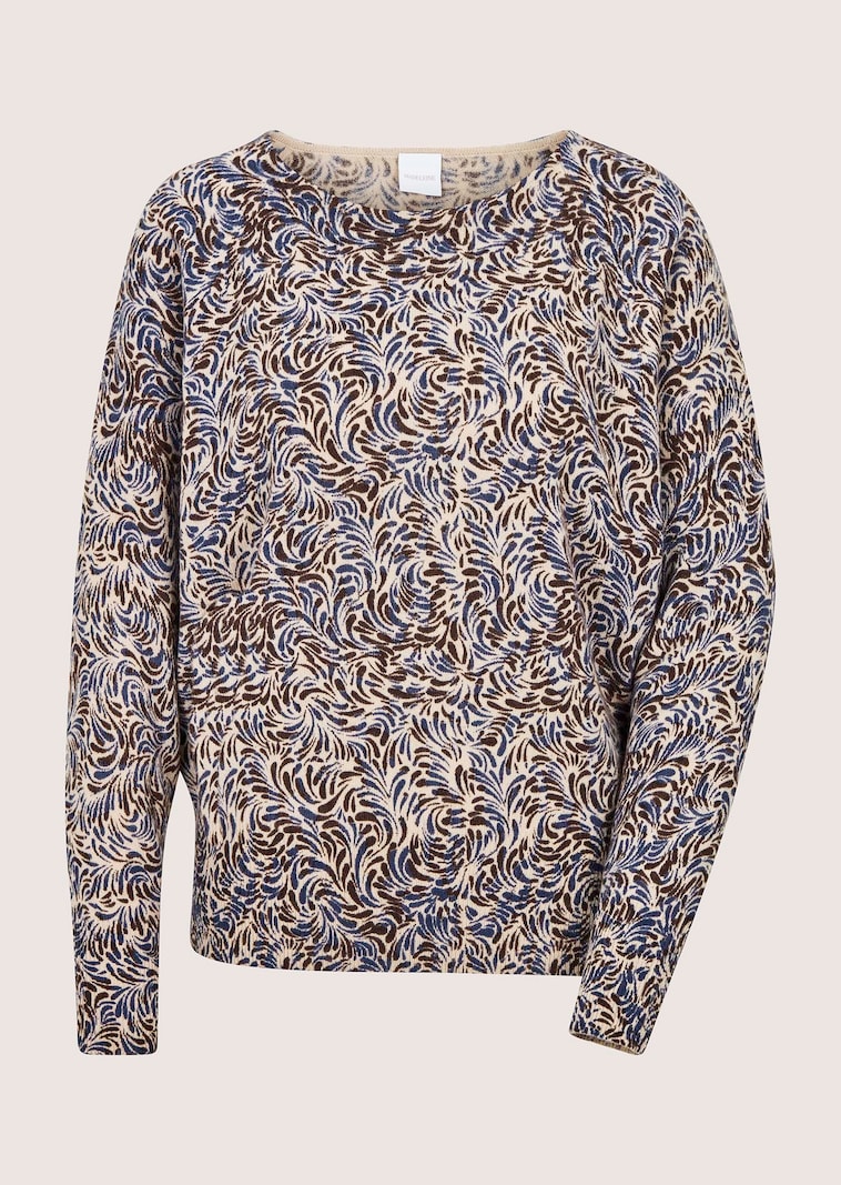 Bedruckter Kaschmirpullover mit Fledermausärmeln