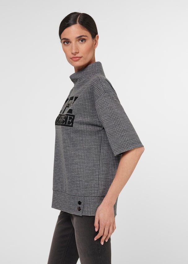 Halbarm-Sweatshirt mit Print und Ziersteinen 3