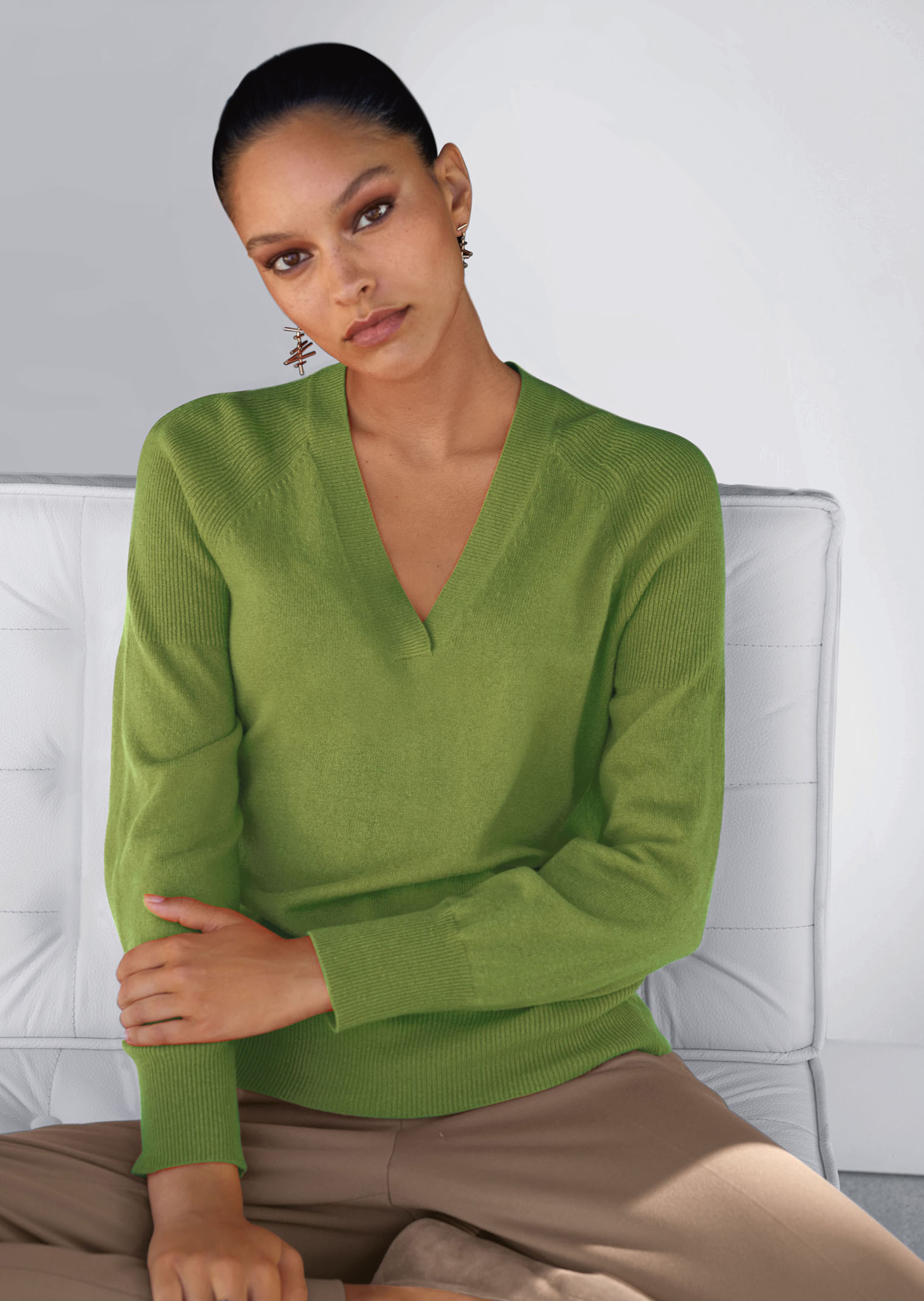 Kaschmir-Pullover mit Rippdetails
