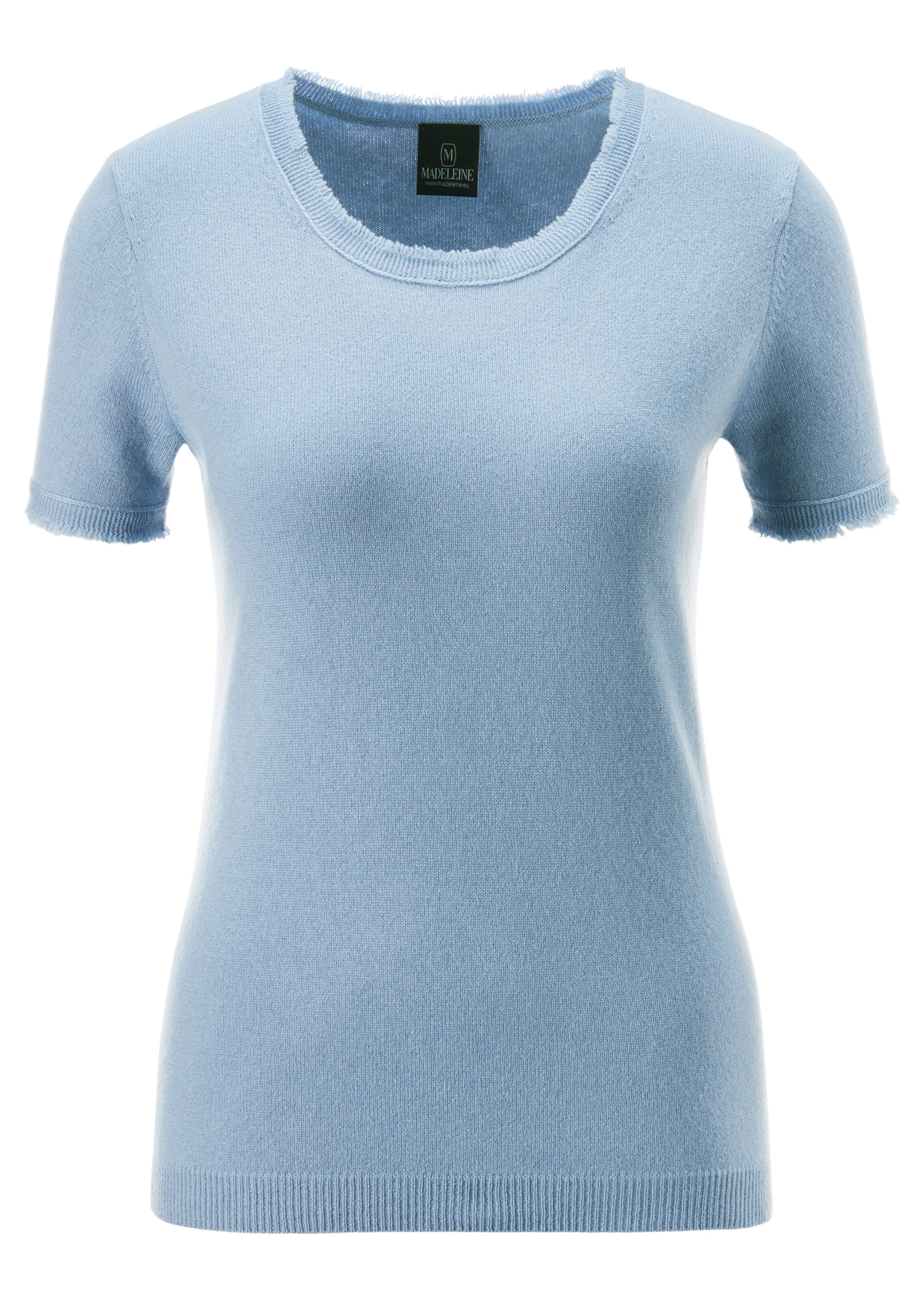 Kaschmirpullover mit Kurzarm und Fransendetails