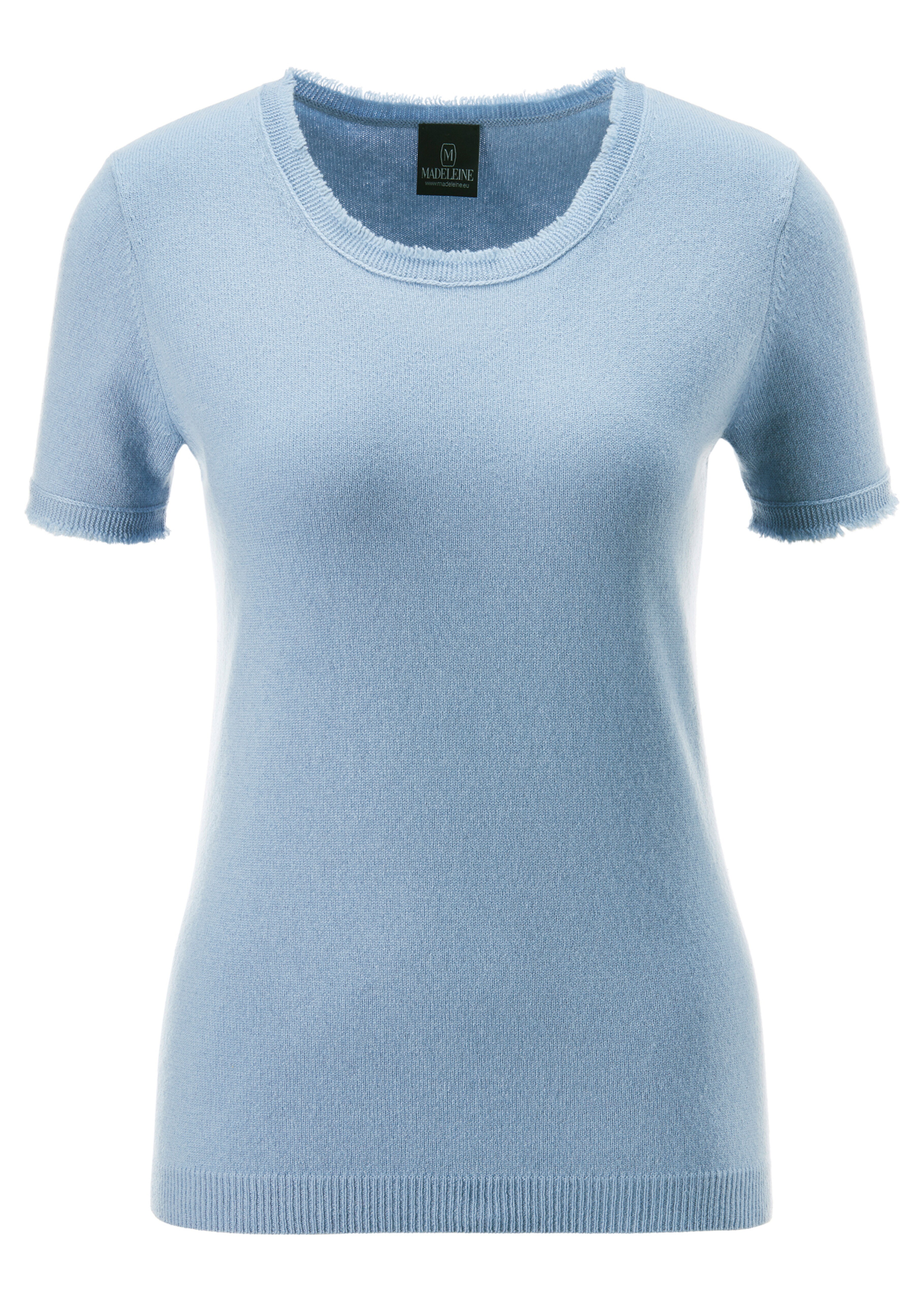 Kaschmirpullover mit Kurzarm und Fransendetails