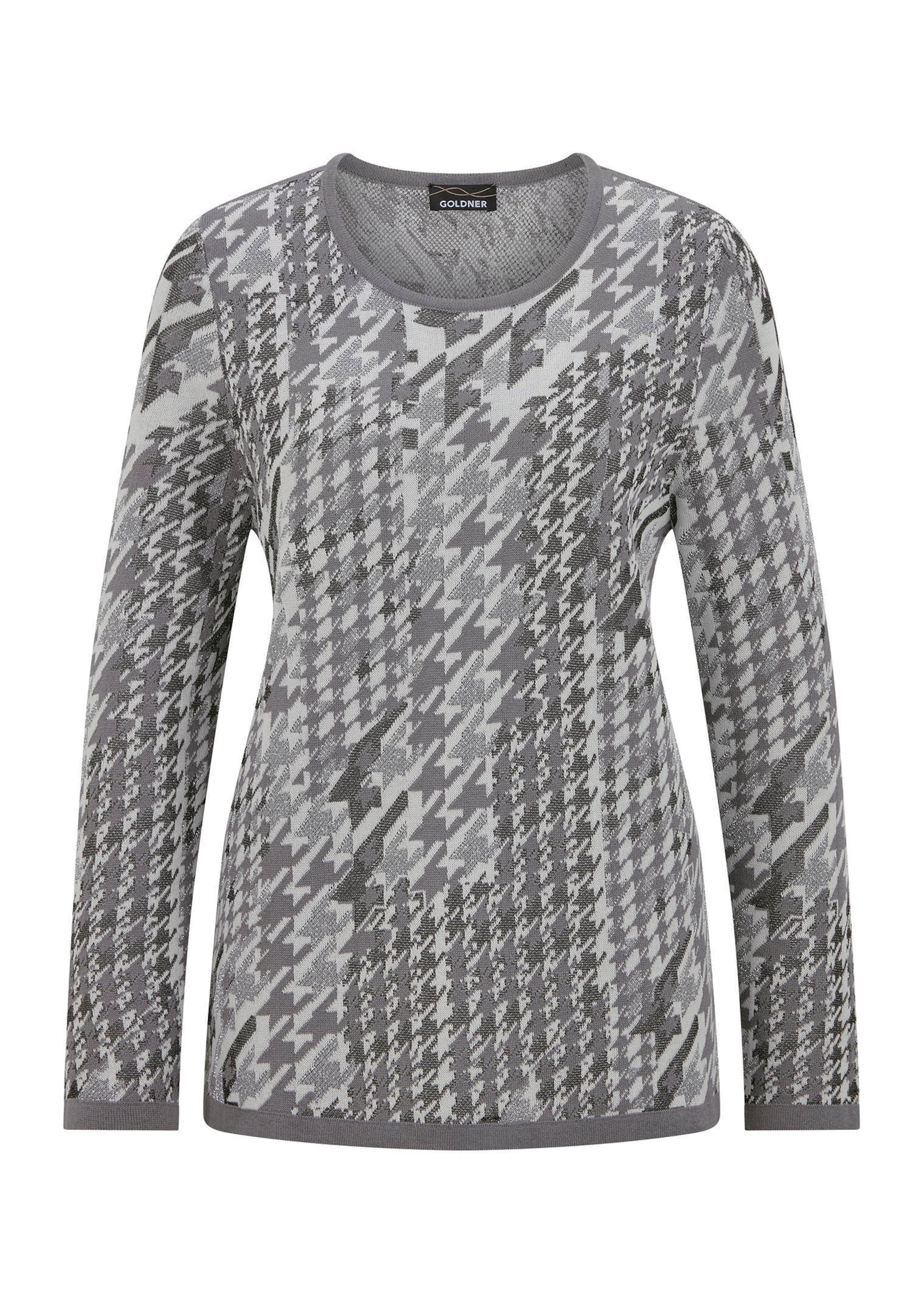 Pullover mit Hahnentrittmuster und Glanzeffekt