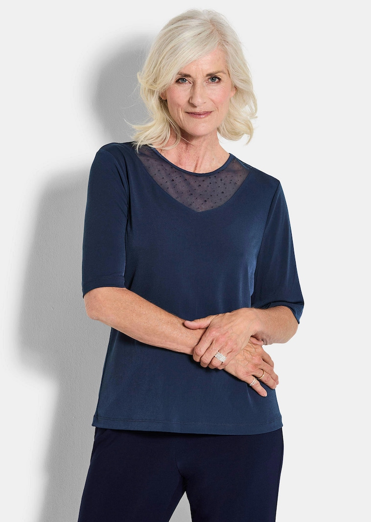 Jersey-Shirt mit Mesh-Einsatz