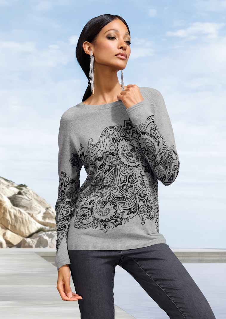 Kaschmir-Pullover mit wertvollem Druck