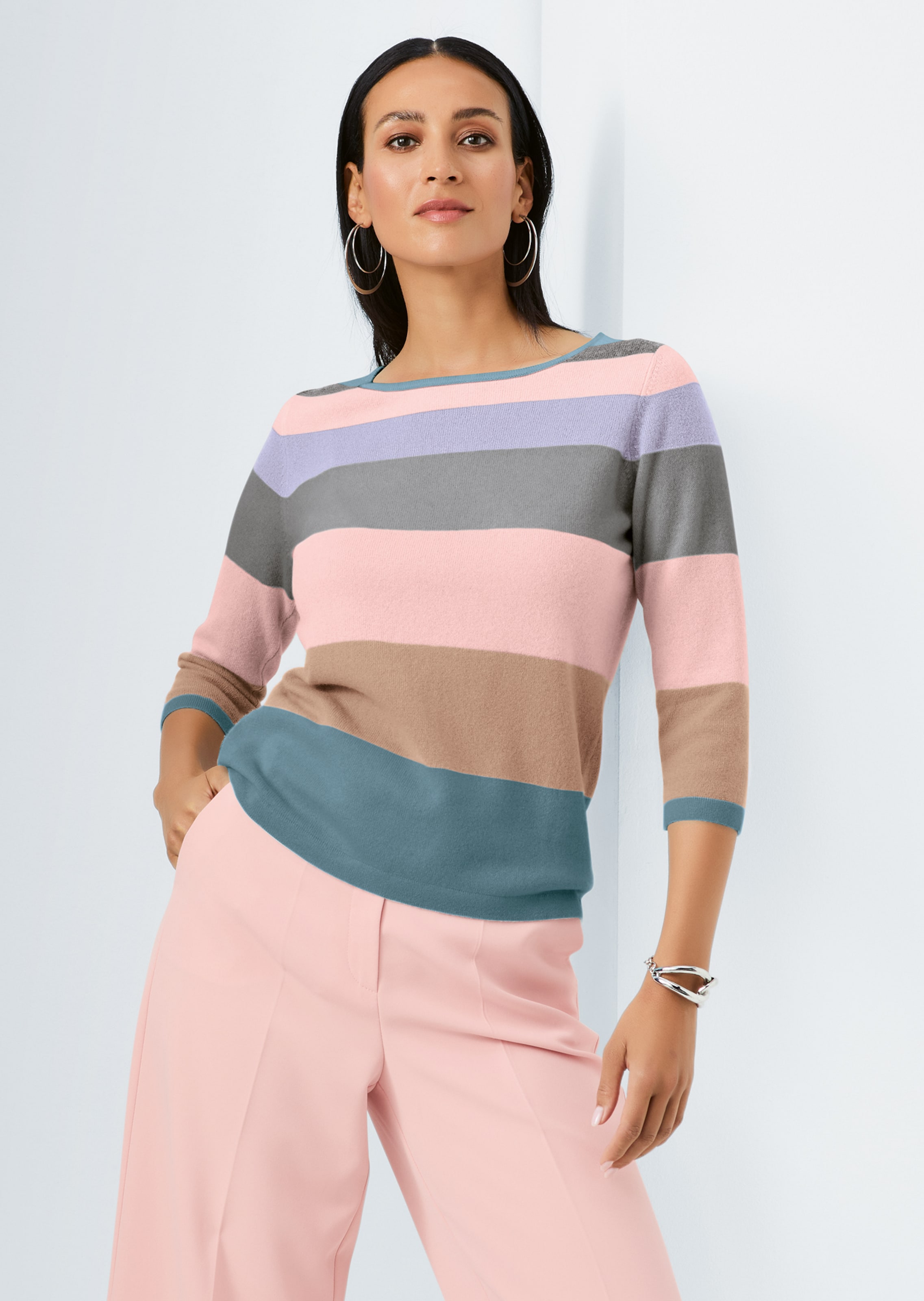 Kurzer Kaschmir-Pullover mit Streifen