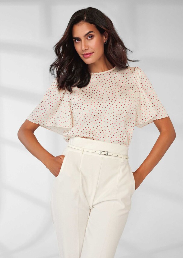 Twill blouse with polka dot print and voluminous sleeves