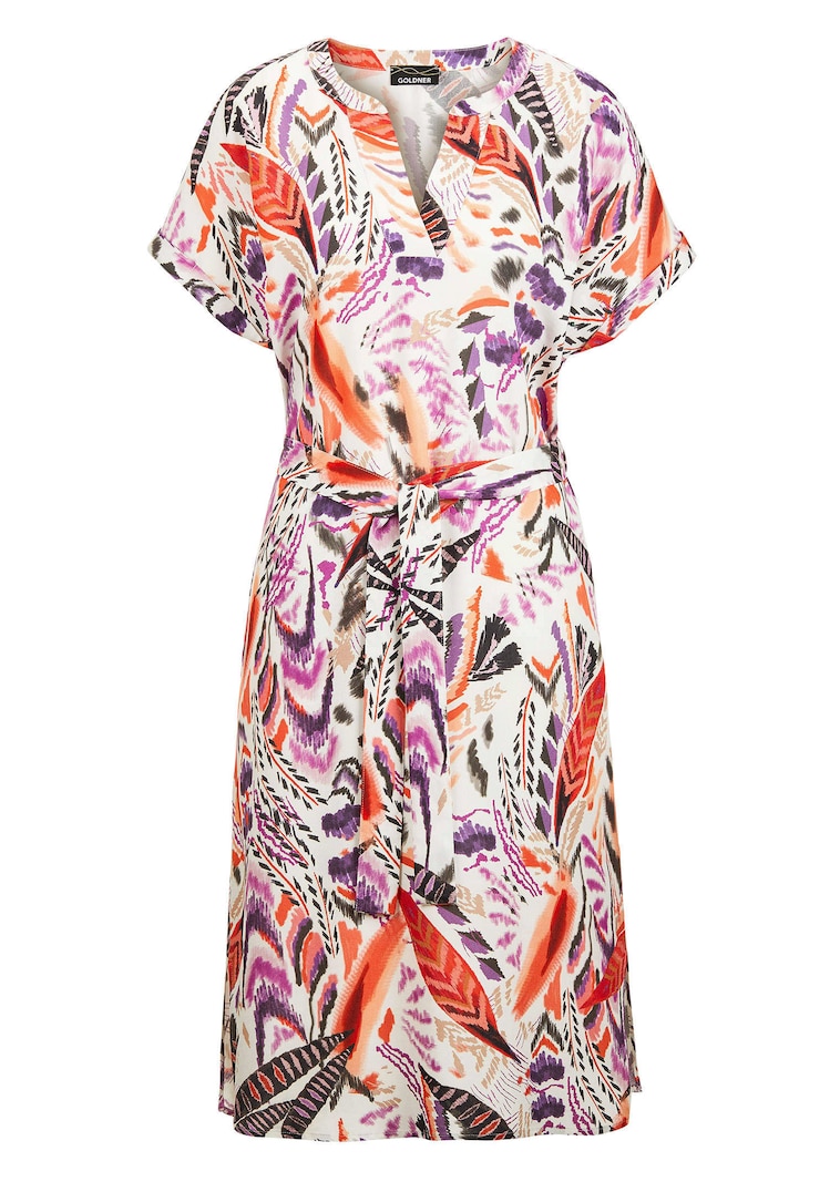Druckkleid mit bedruckten Federn