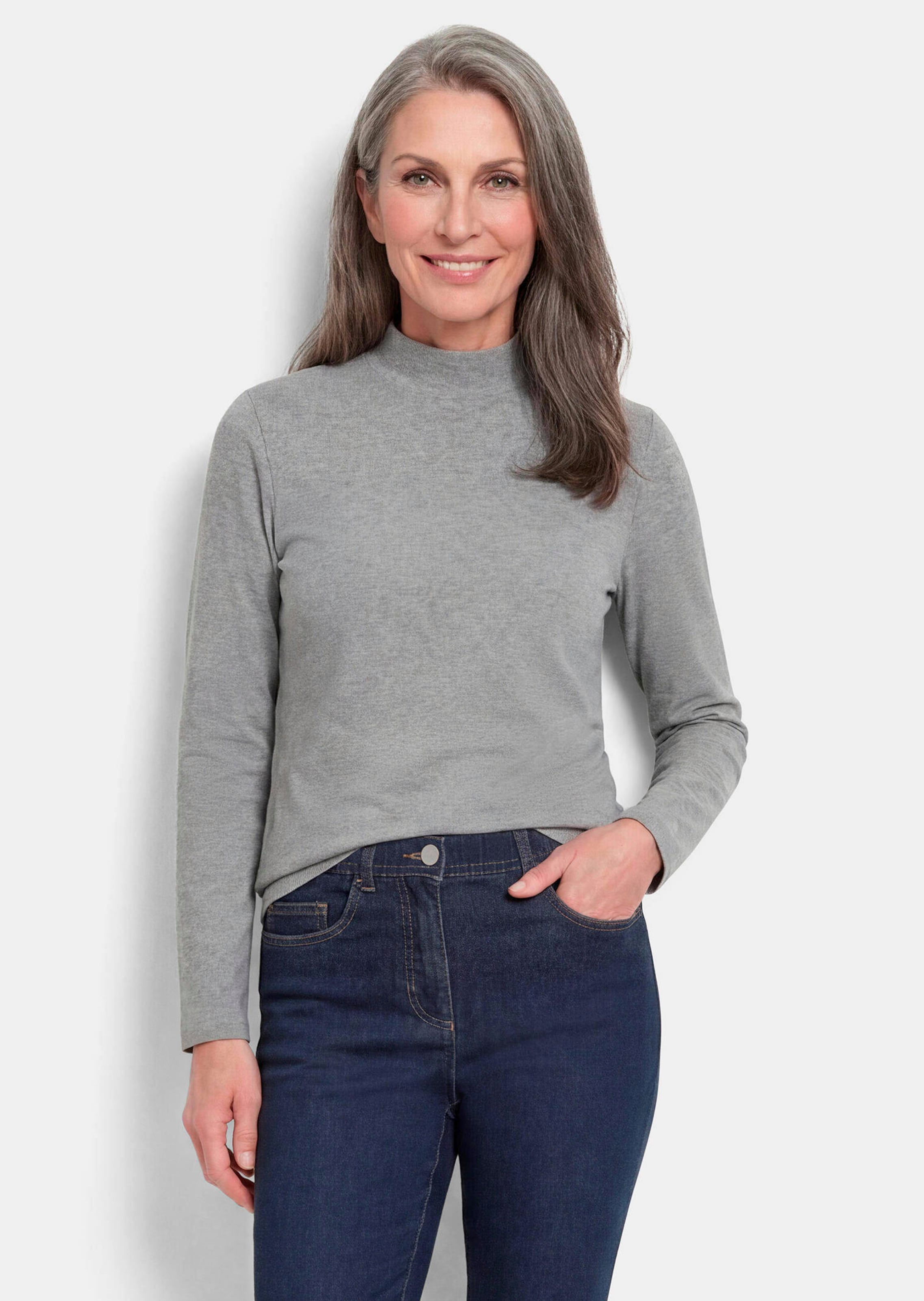 Shirt met lange mouwen en opstaande kraag, van katoen