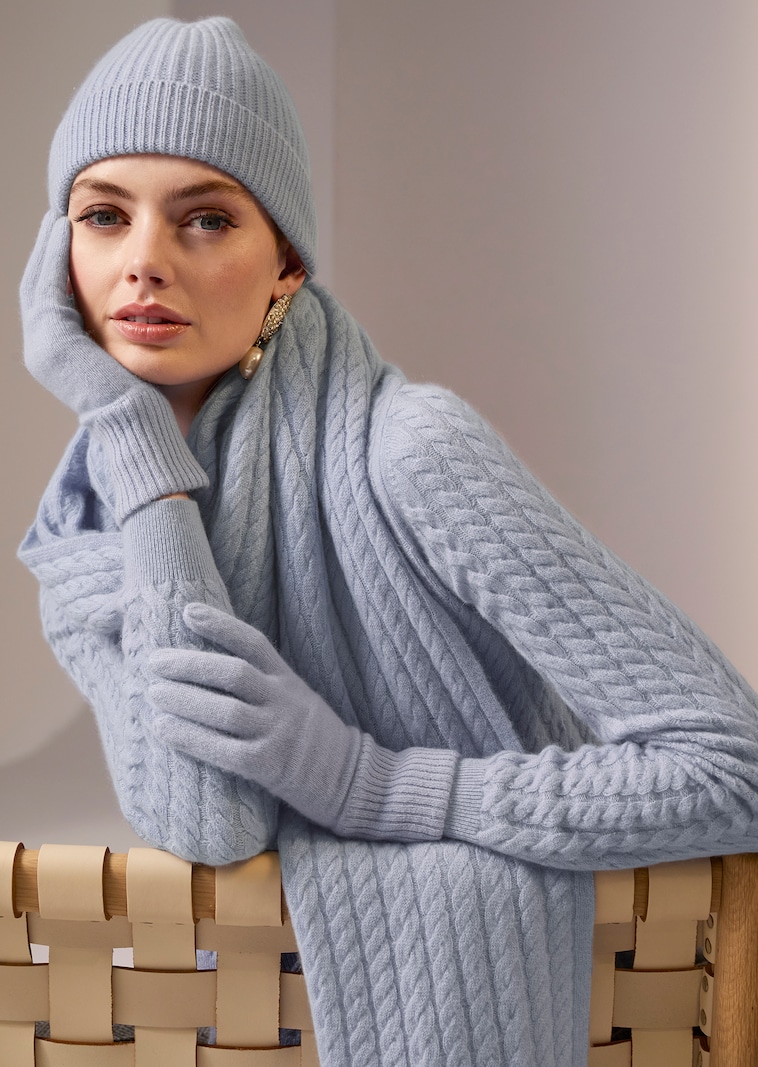 Kaschmir-Set aus Mütze und Handschuhen