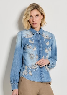 Jeansbluse mit floraler Stickerei thumbnail 7