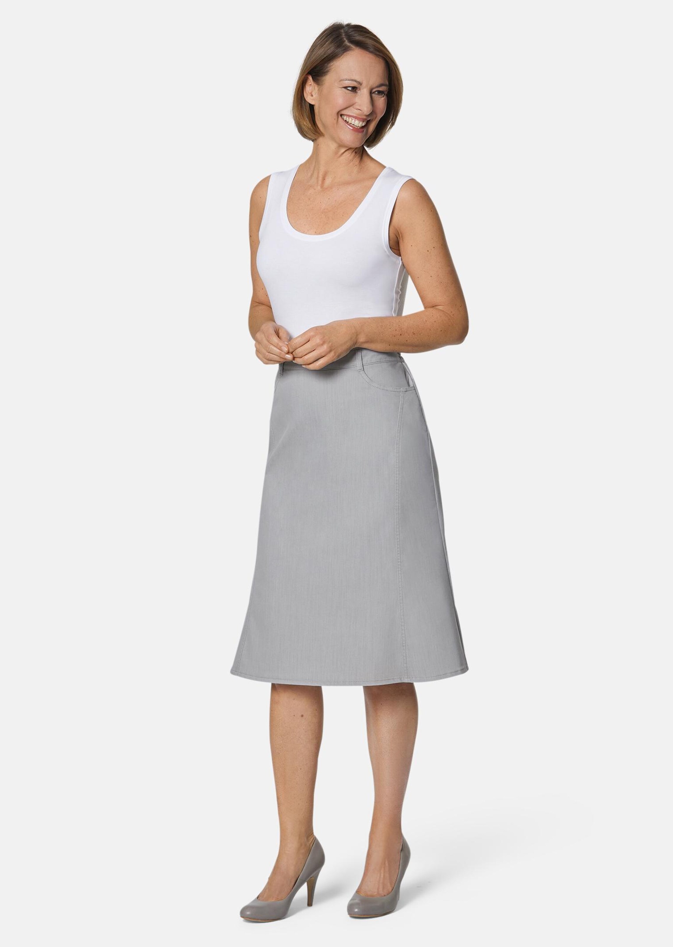 Confortable jupe en jean à fort taux de coton - gris - Gr. 42 de Goldner Fashion