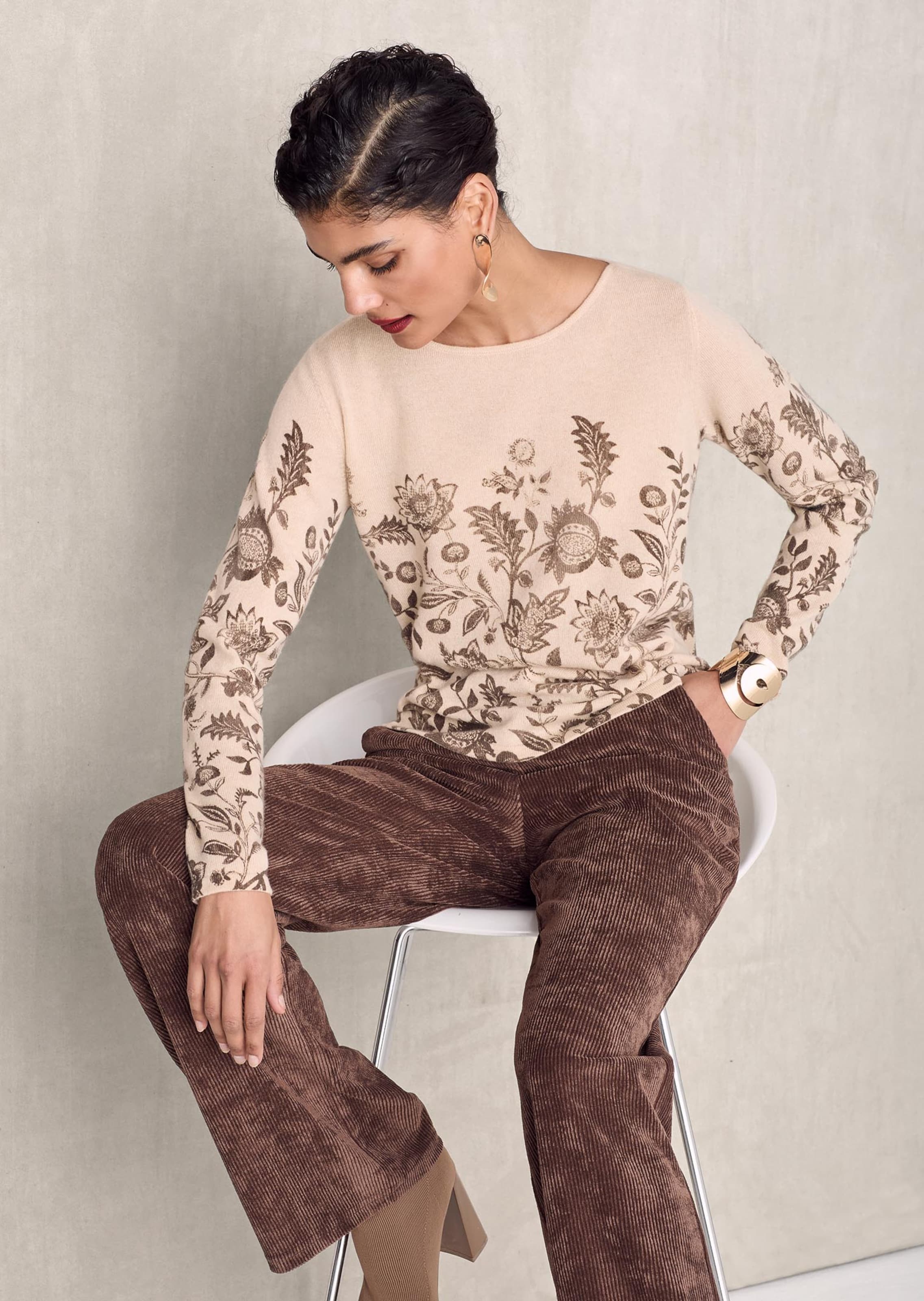 Kaschmirpullover mit botanischem Print