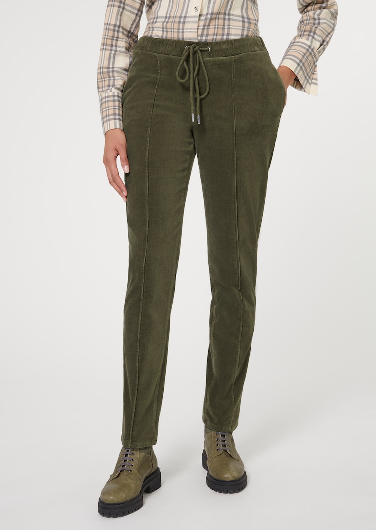 Cord-Joggpants mit Elastikbund und Zierbiese