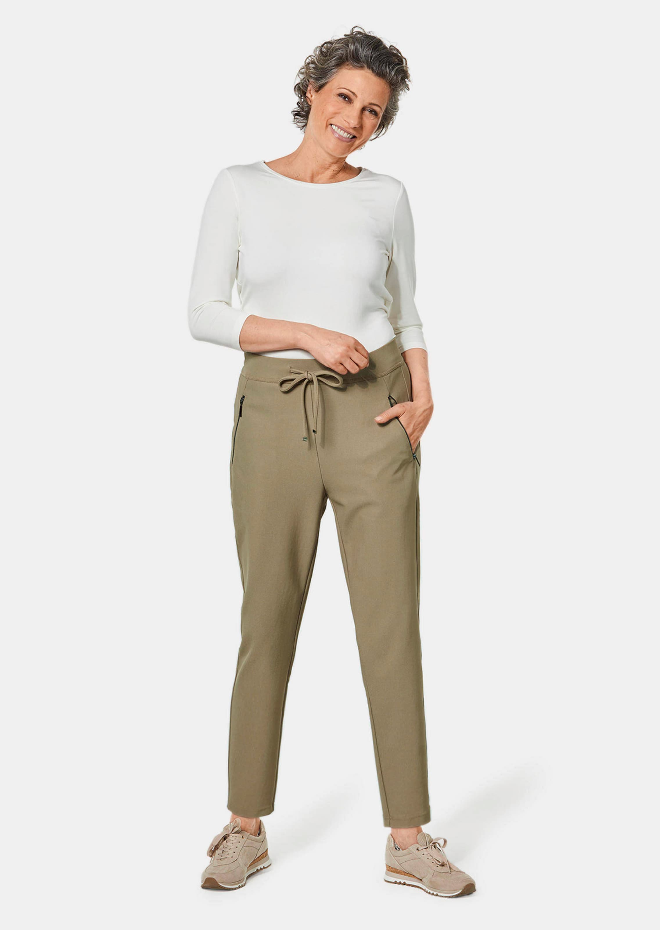 Jogpant en tissu structuré - kaki - Gr. 28 de Goldner Fashion