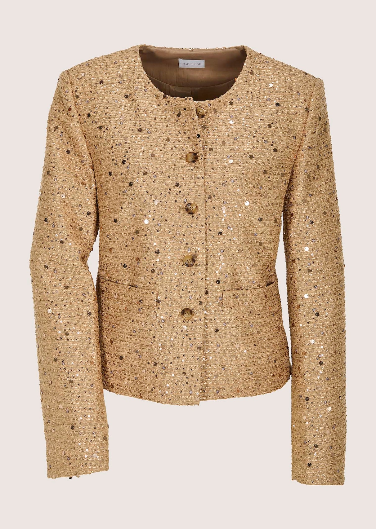 Kragenloser Kurzblazer mit Pailletten