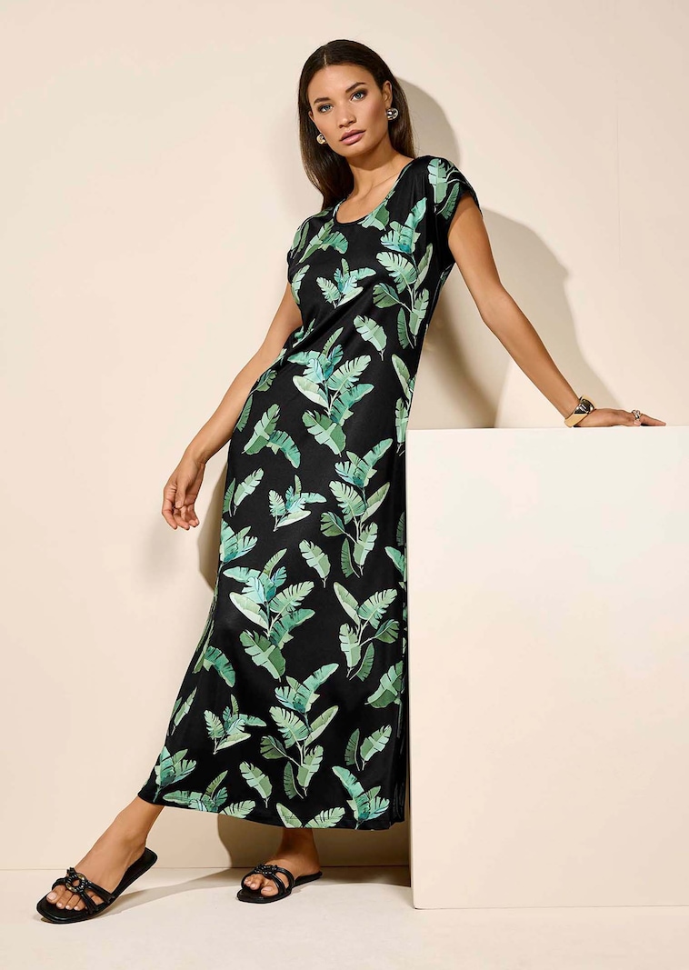 Maxi-Jerseykleid mit Blätterprint