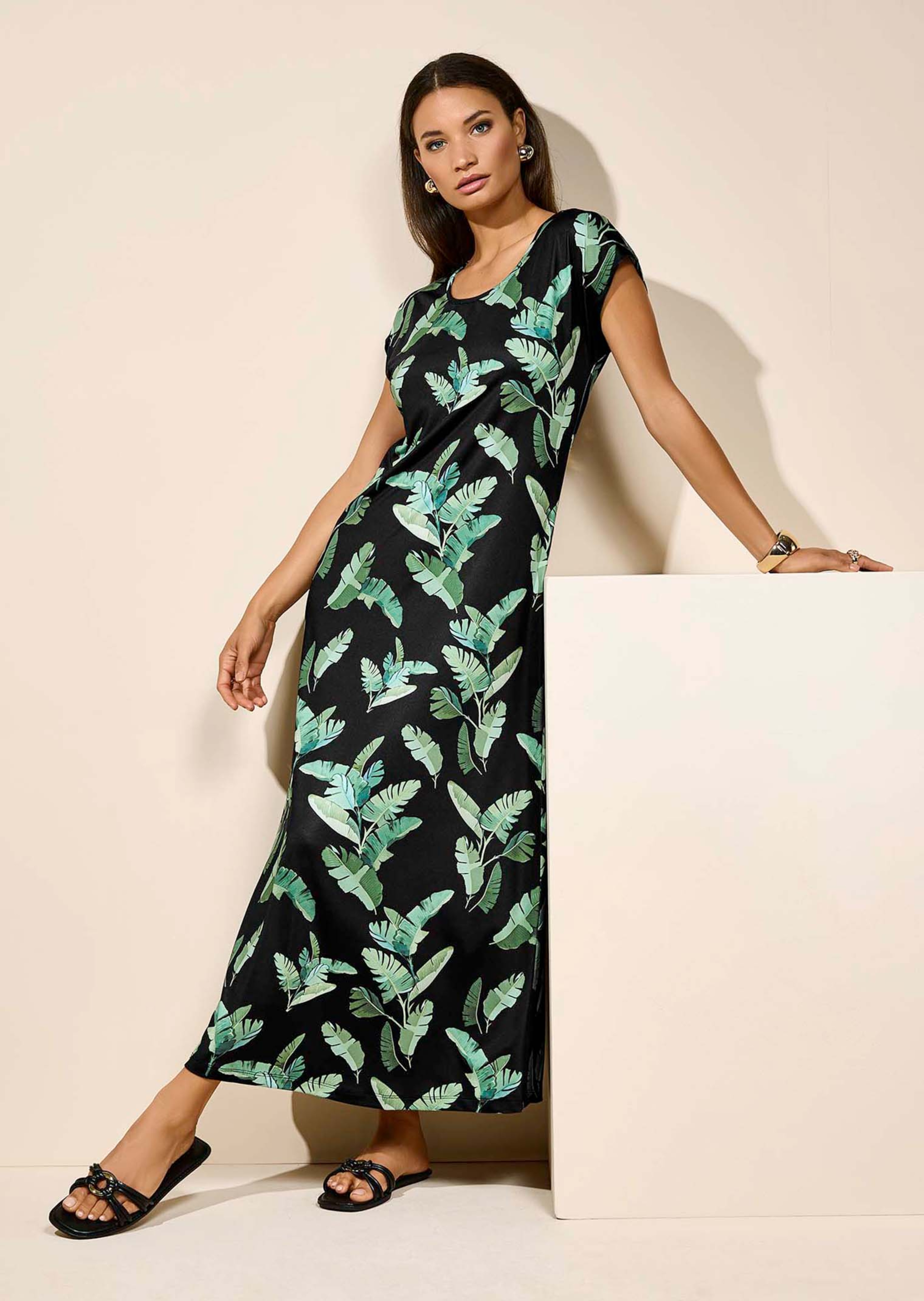 Robe en jersey avec imprimé feuilles