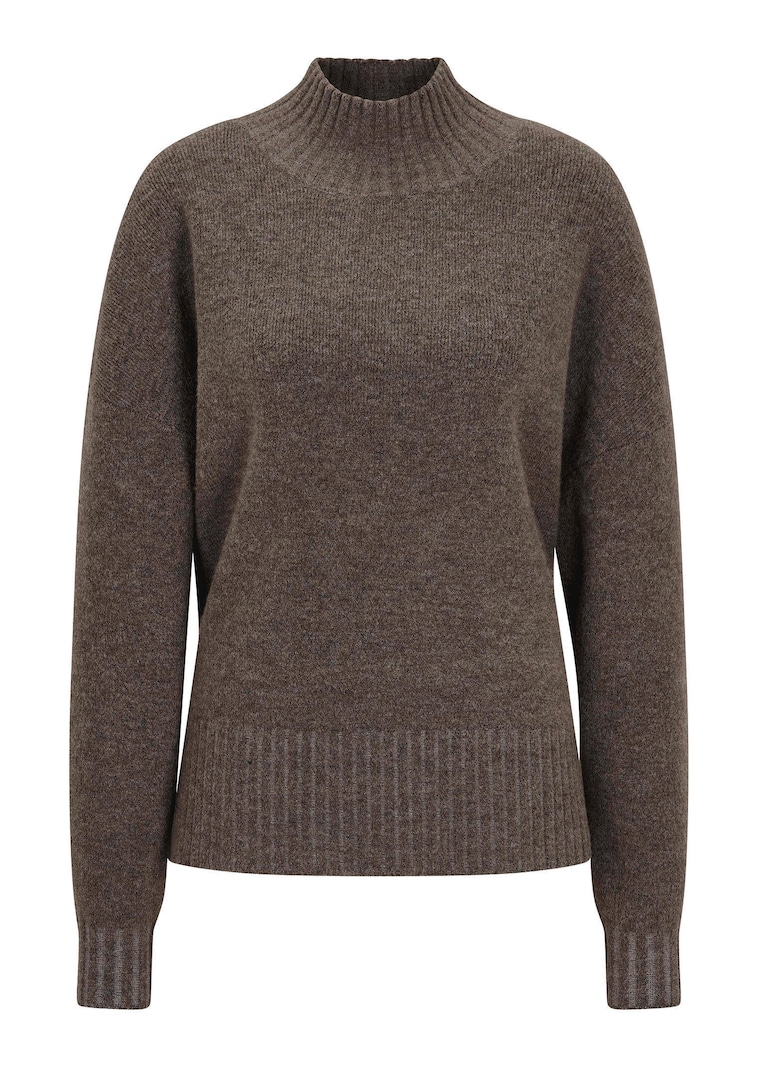 Strickpullover mit hohem Strickbund am Rundhals