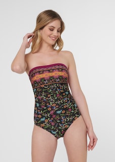 Bandeau-Badeanzug mit Bordürenprint thumbnail 1