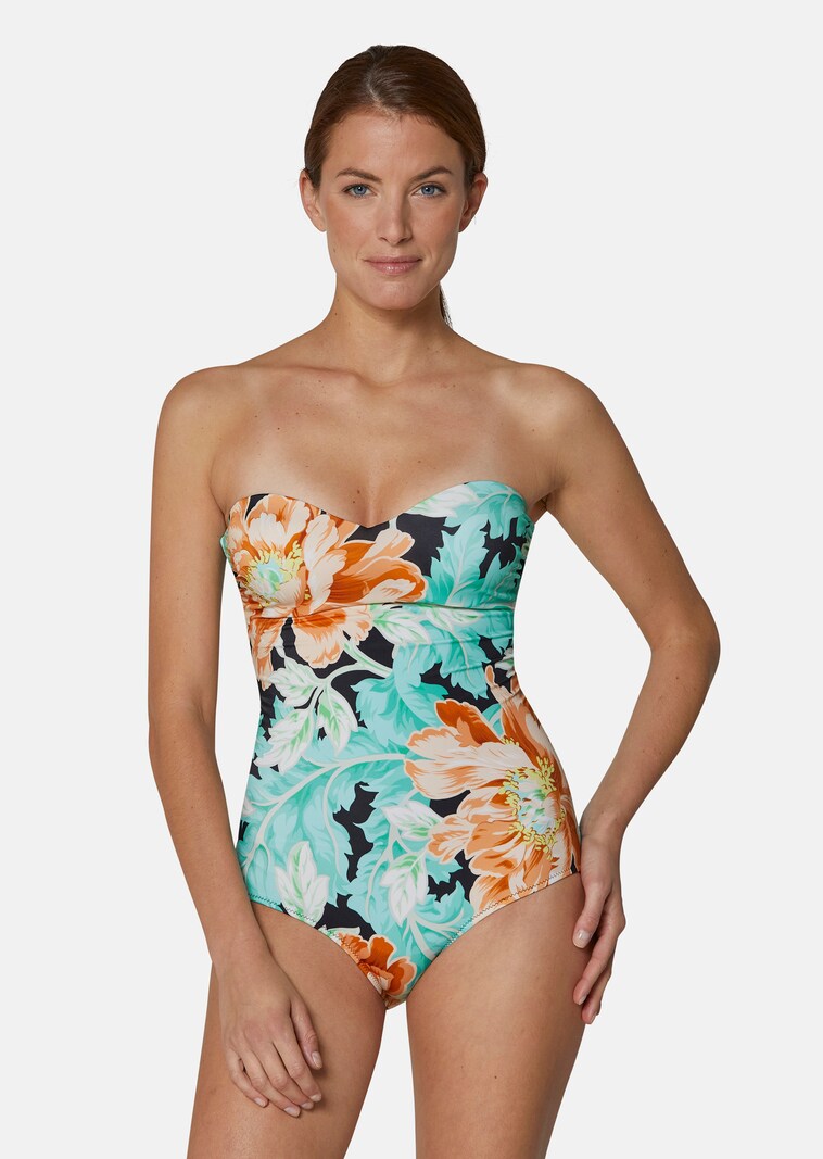 Bandeau swimming costume with floral print
